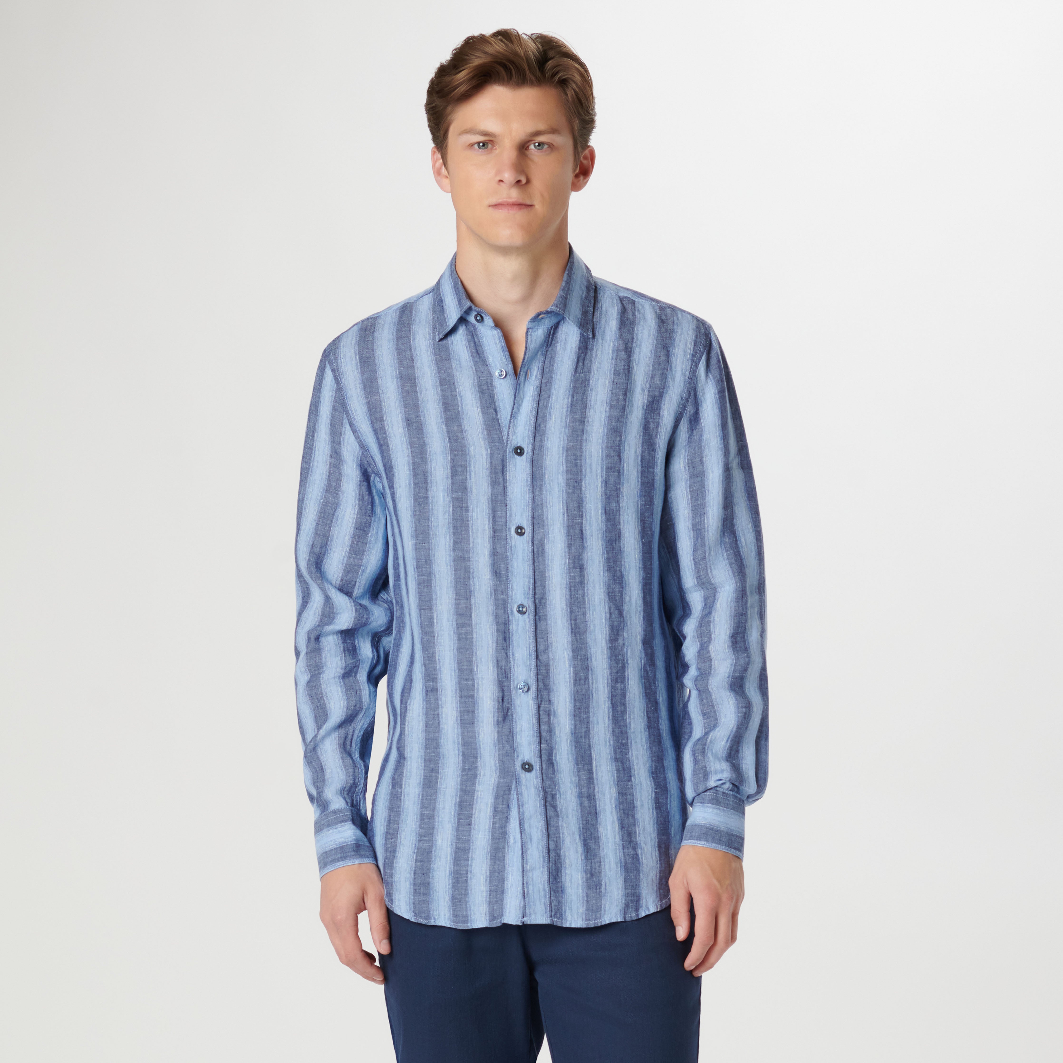 Julian Awning Stripe Shirt in Classic Blue – BUGATCHI