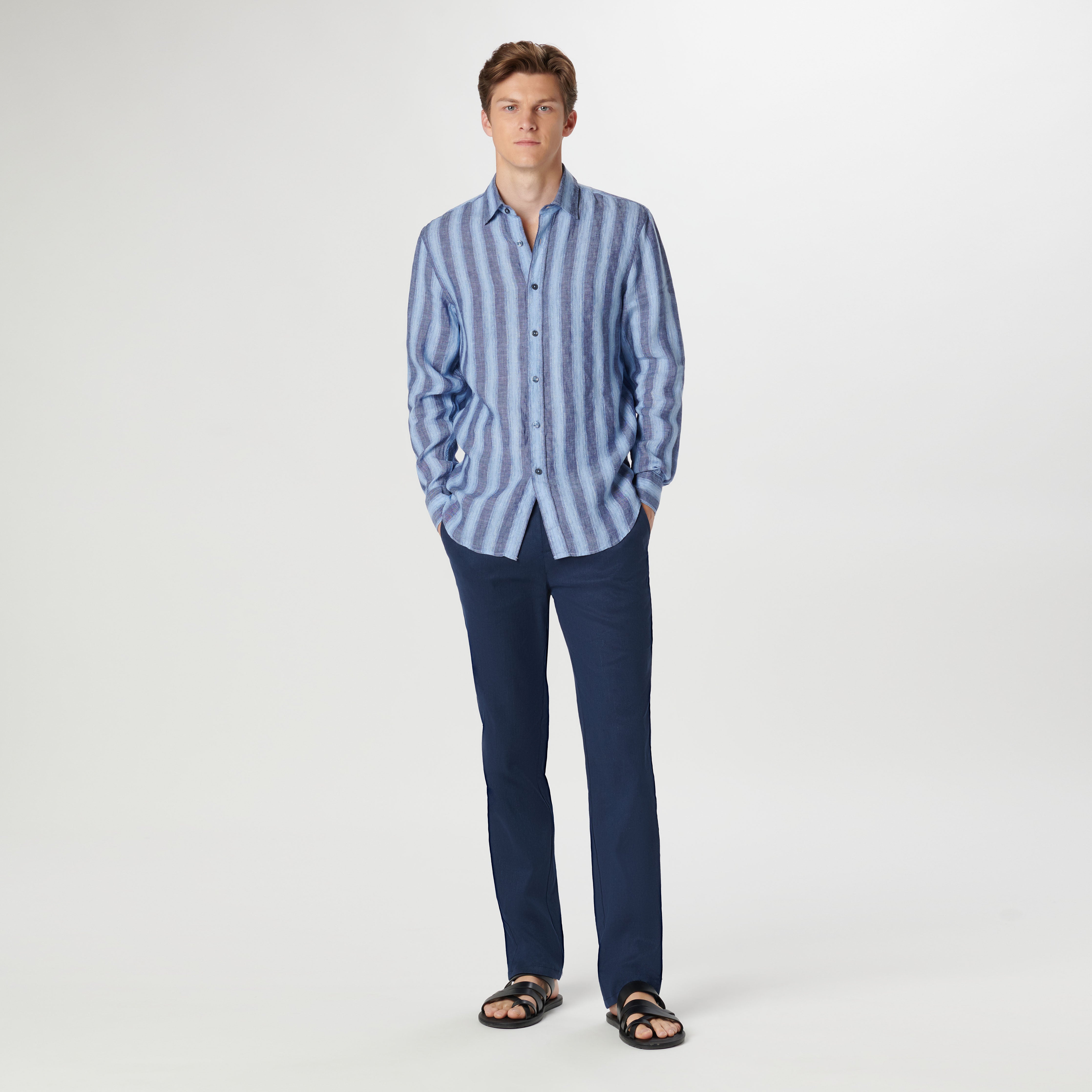 Julian Awning Stripe Shirt in Classic Blue – BUGATCHI