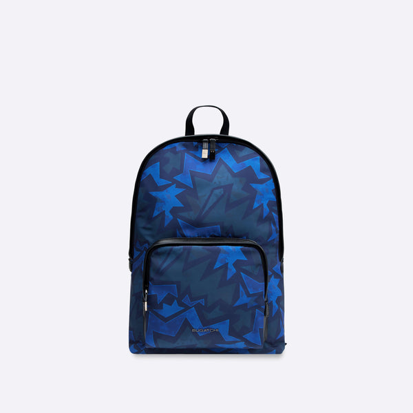 Geometric Nylon Backpack with Leather Trim in Navy – BUGATCHI