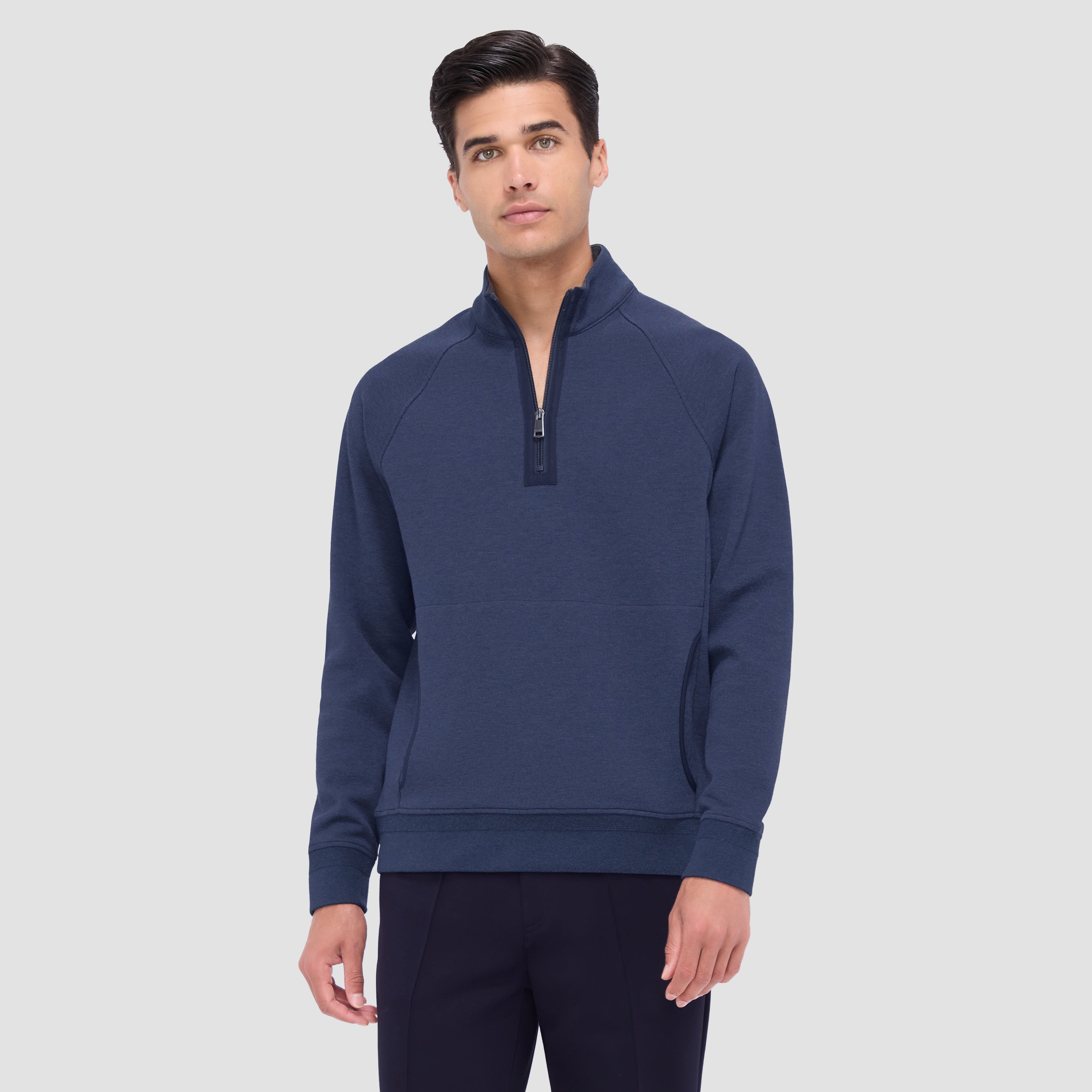 Double Sided Pique/Heather Quarter-Zip Pullover in Navy – BUGATCHI