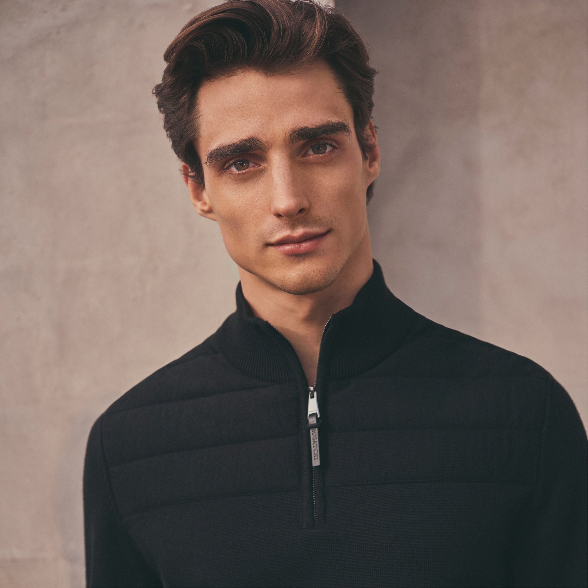 Quilted Yoke Quarter-Zip Sweater