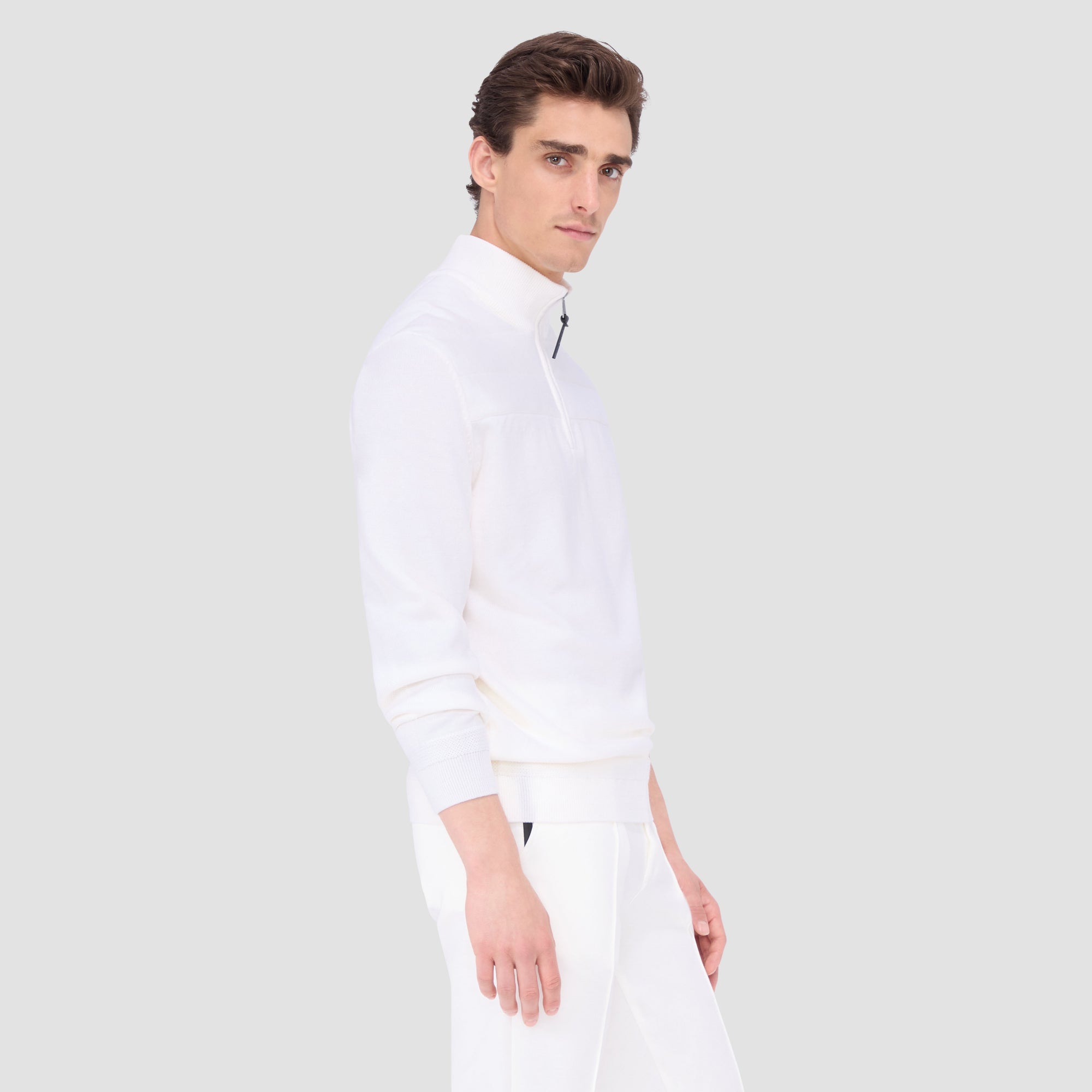 Quilted Yoke Quarter-Zip Sweater