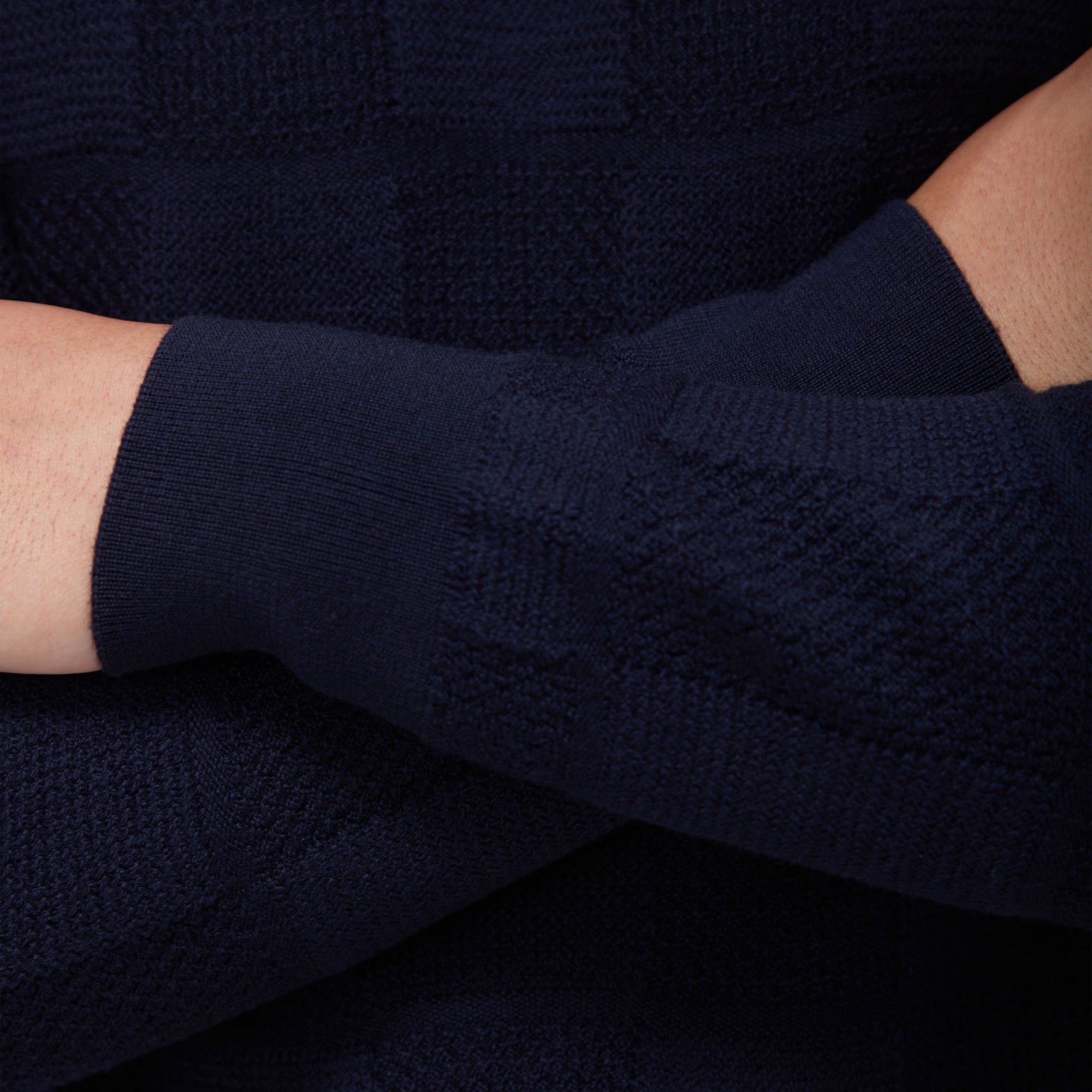 Multi-Stitch Check Jacquard Crew Neck Sweater