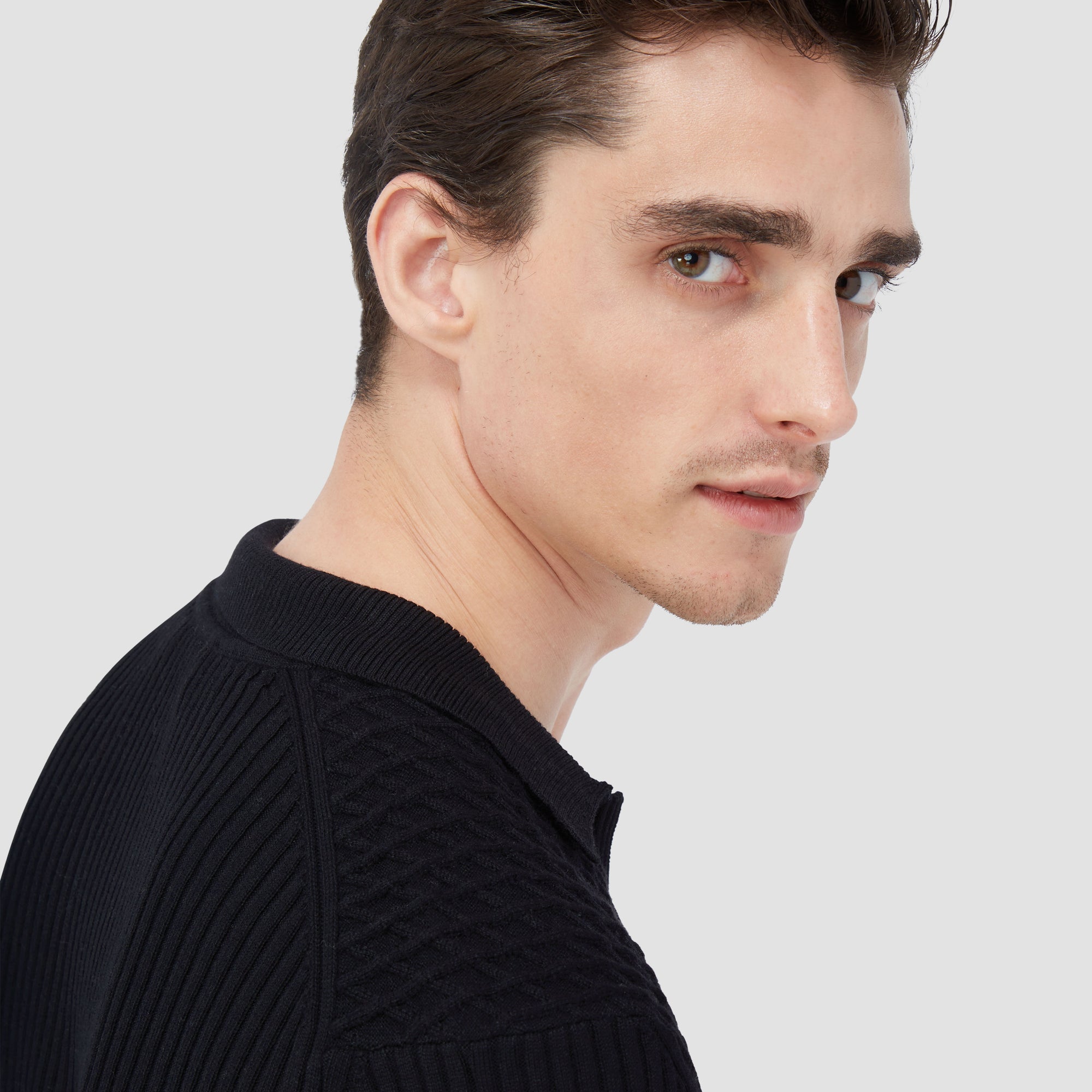 Mixed Stitch Johnny Collar Sweater