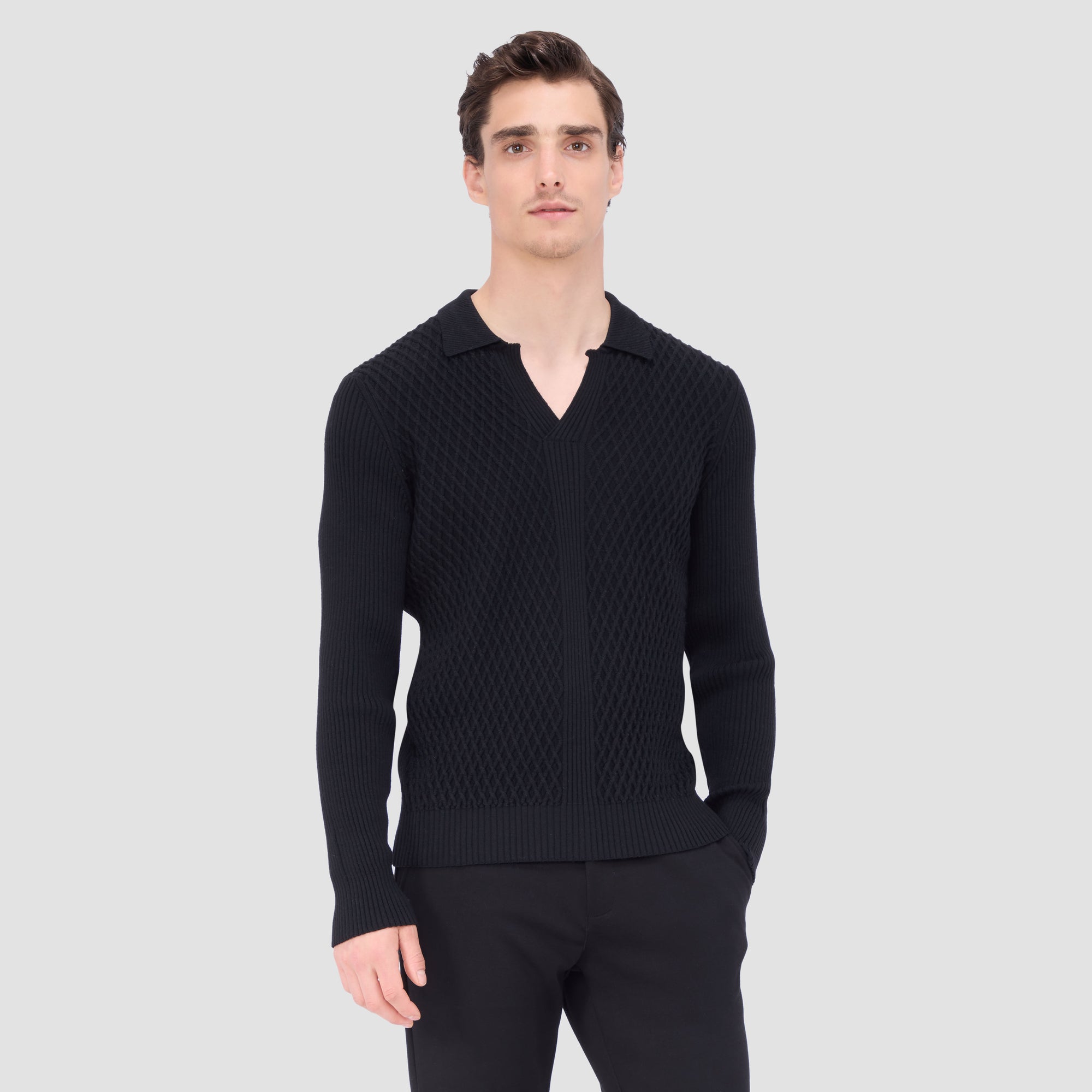 Mixed Stitch Johnny Collar Sweater