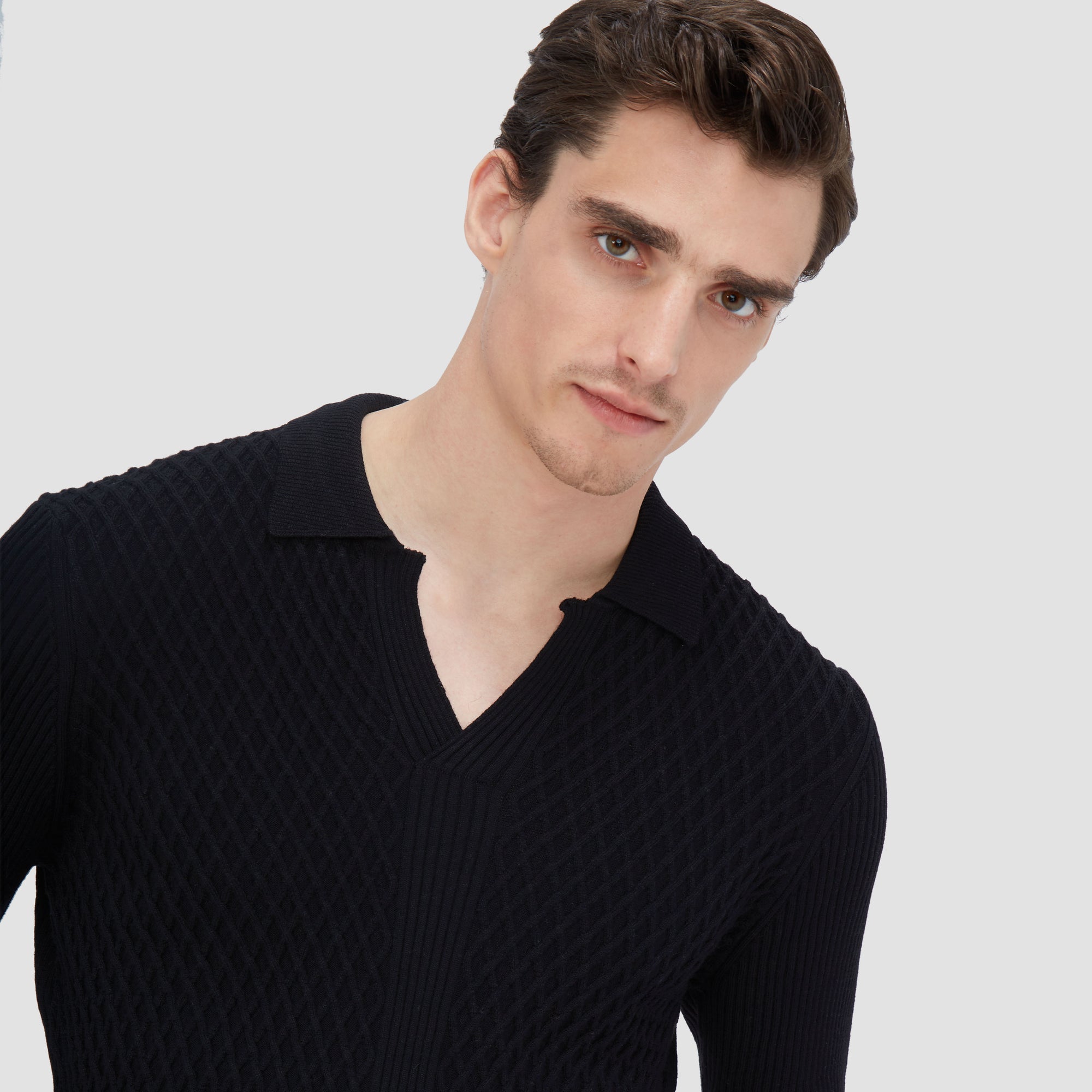 Mixed Stitch Johnny Collar Sweater