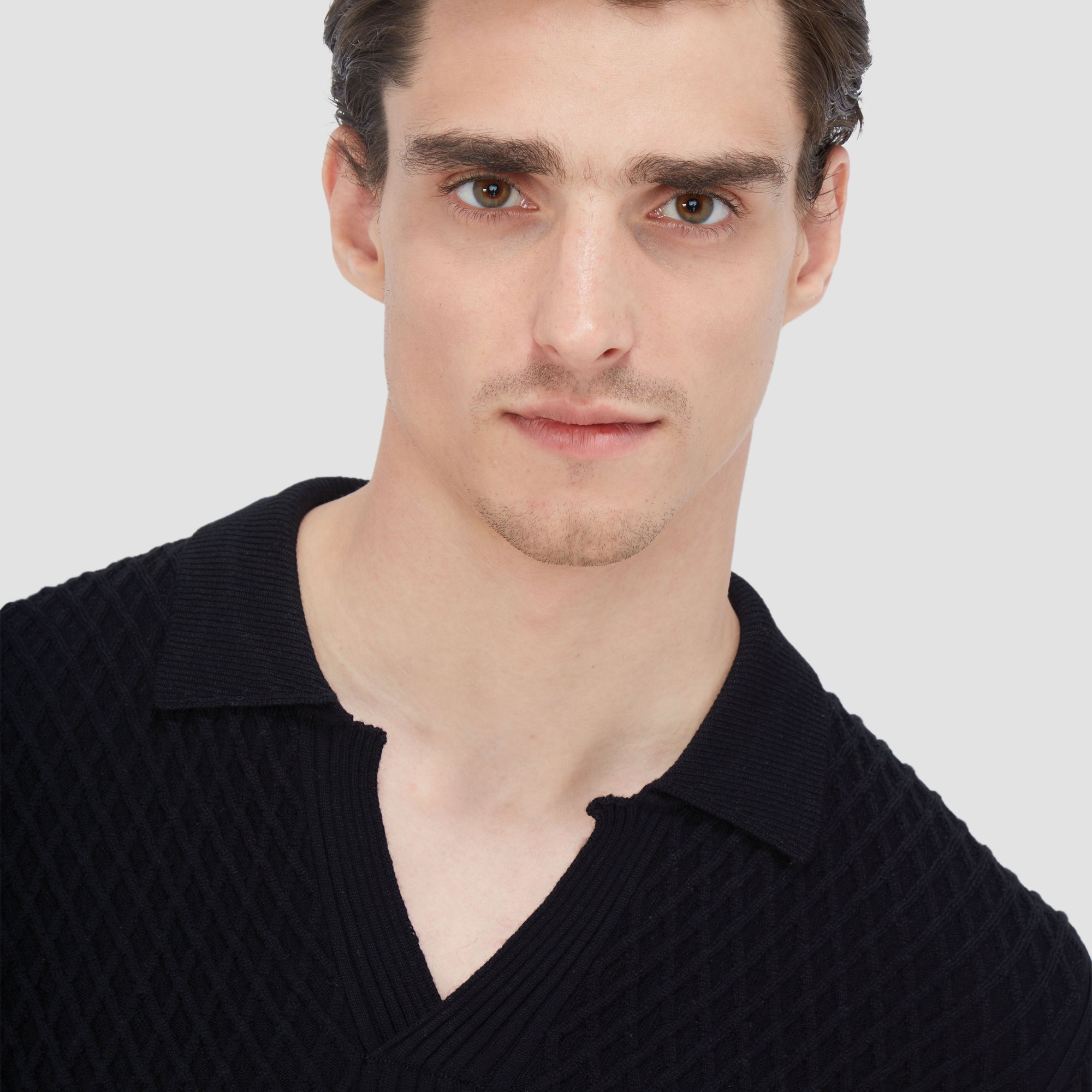 Mixed Stitch Johnny Collar Sweater