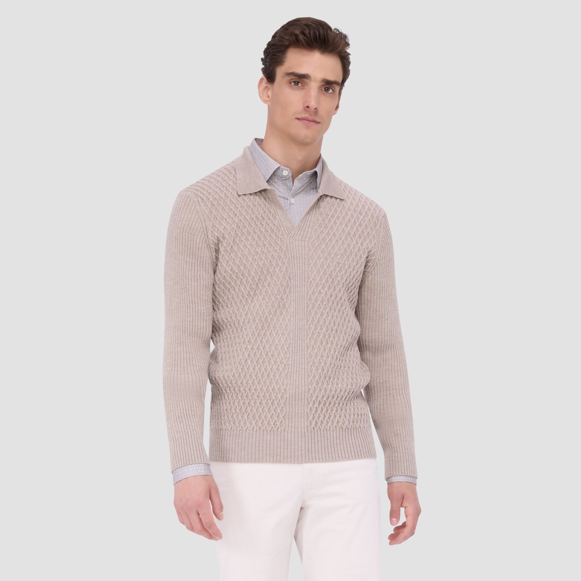 Mixed Stitch Johnny Collar Sweater