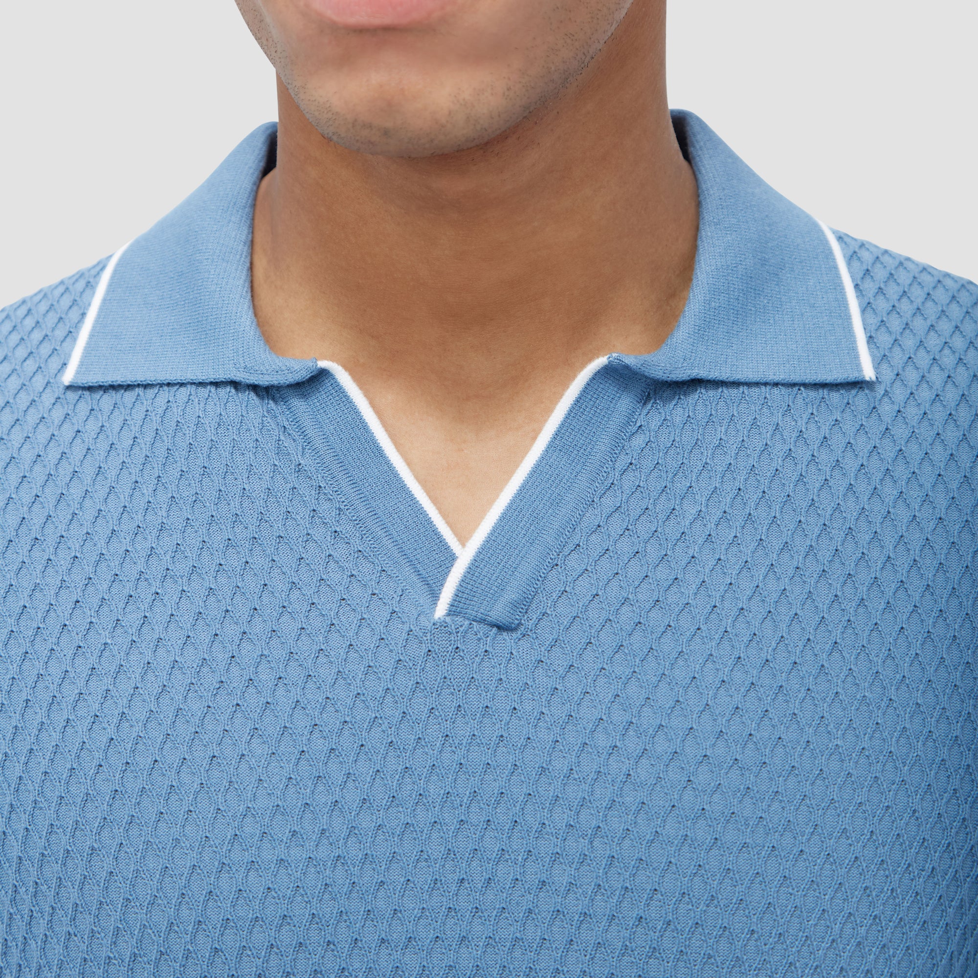 Honeycomb Stitch Short-Sleeved Johnny Collar Sweater