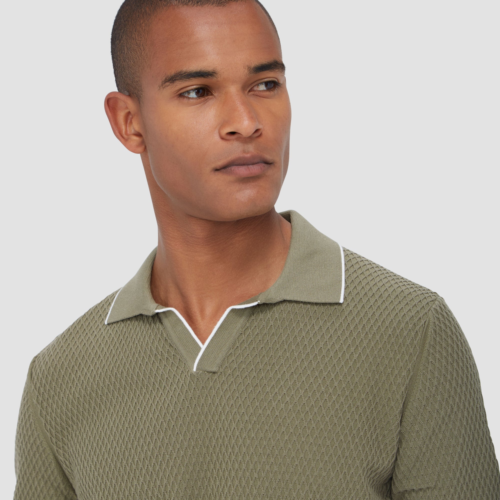 Honeycomb Stitch Short-Sleeved Johnny Collar Sweater
