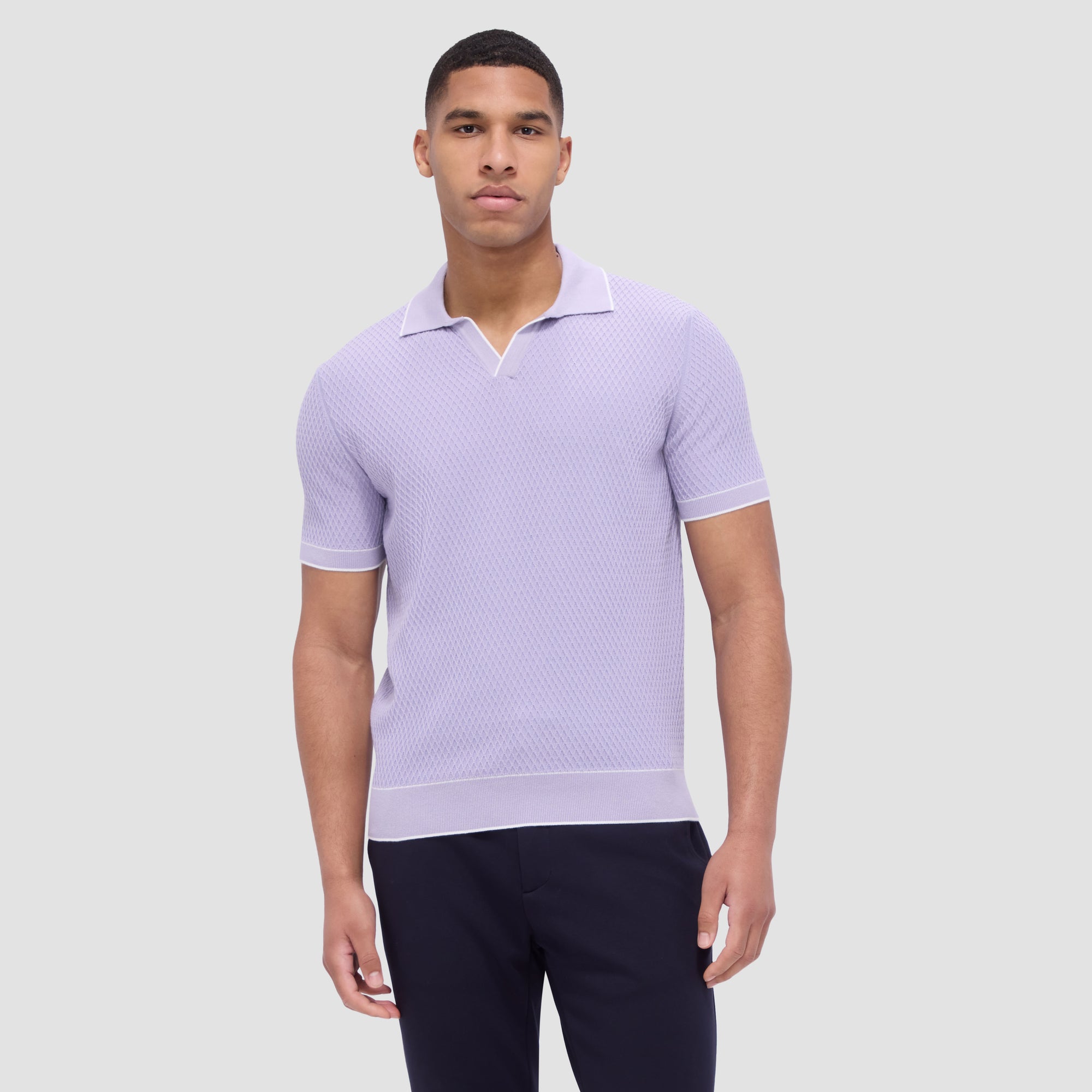 Honeycomb Stitch Short-Sleeved Johnny Collar Sweater