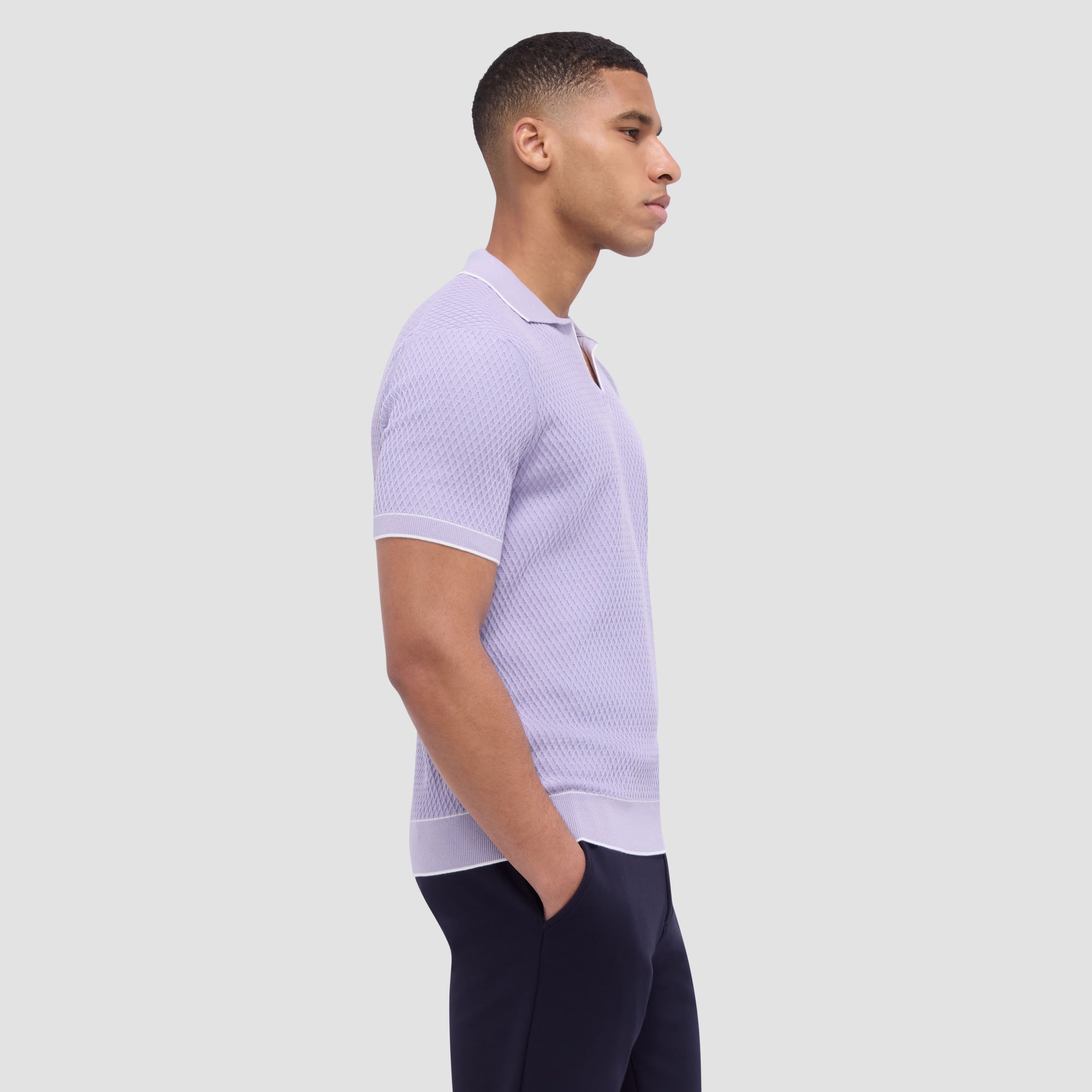 Honeycomb Stitch Short-Sleeved Johnny Collar Sweater