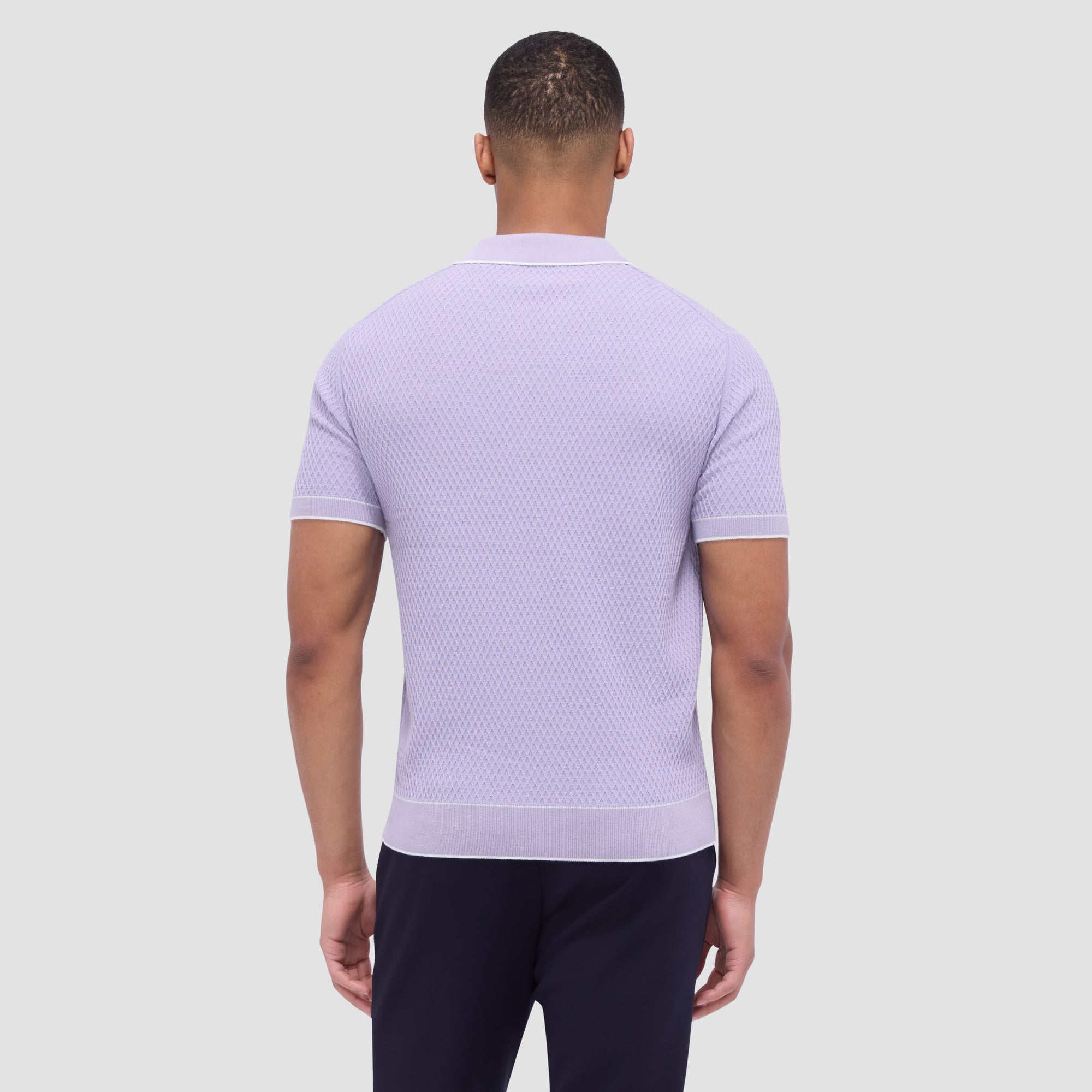 Honeycomb Stitch Short-Sleeved Johnny Collar Sweater