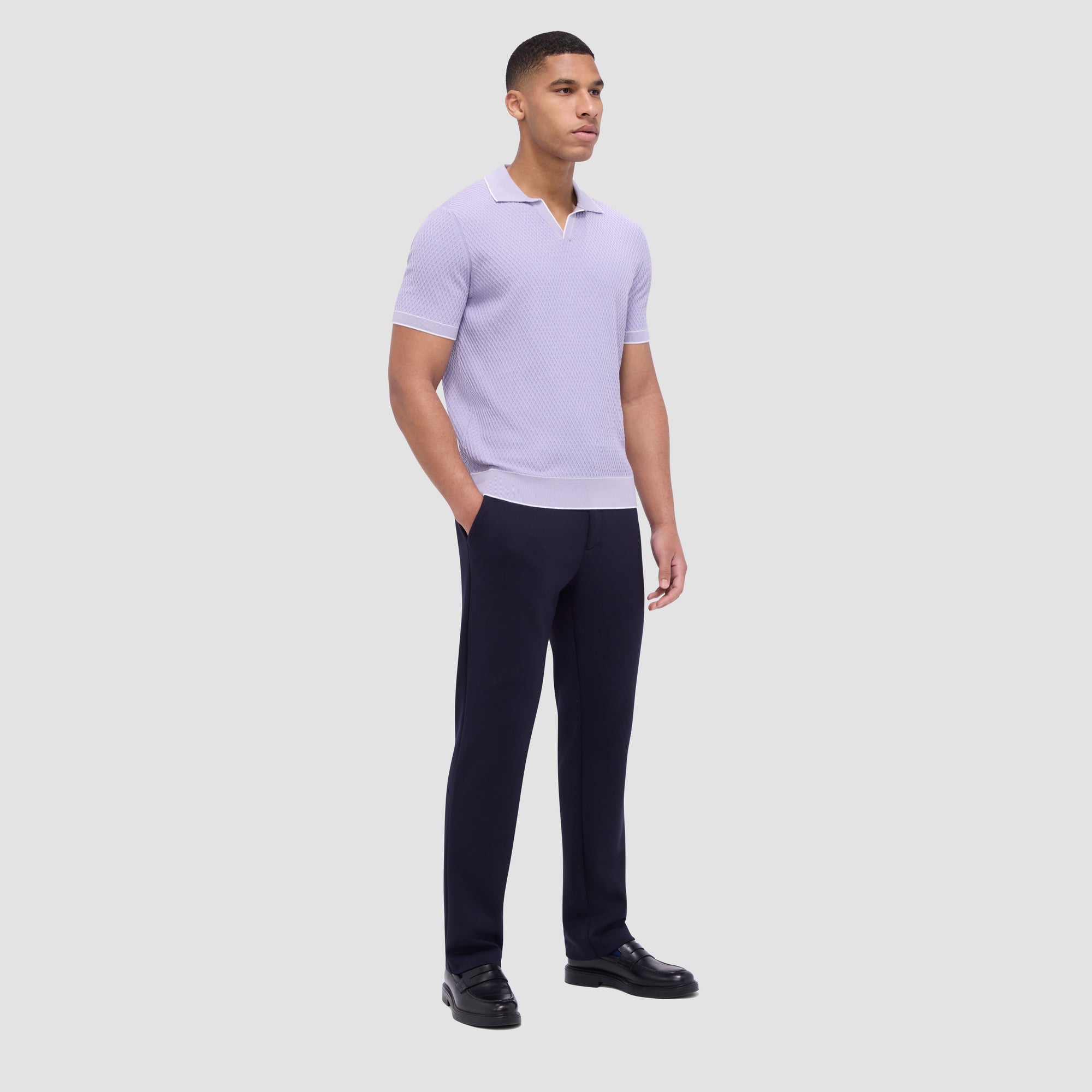 Honeycomb Stitch Short-Sleeved Johnny Collar Sweater