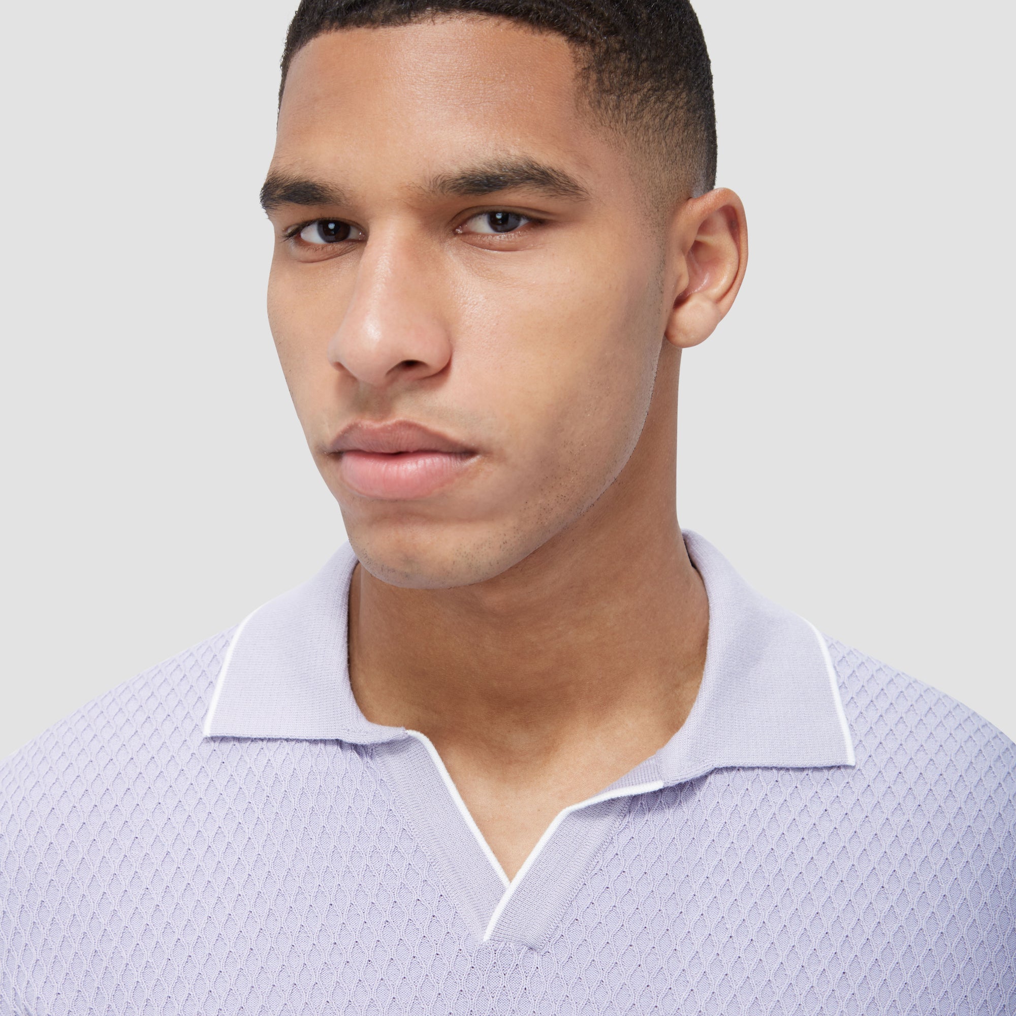 Honeycomb Stitch Short-Sleeved Johnny Collar Sweater