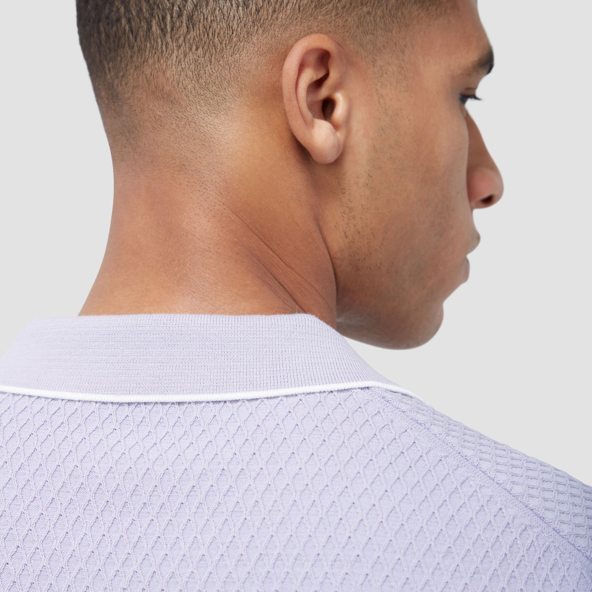 Honeycomb Stitch Short-Sleeved Johnny Collar Sweater