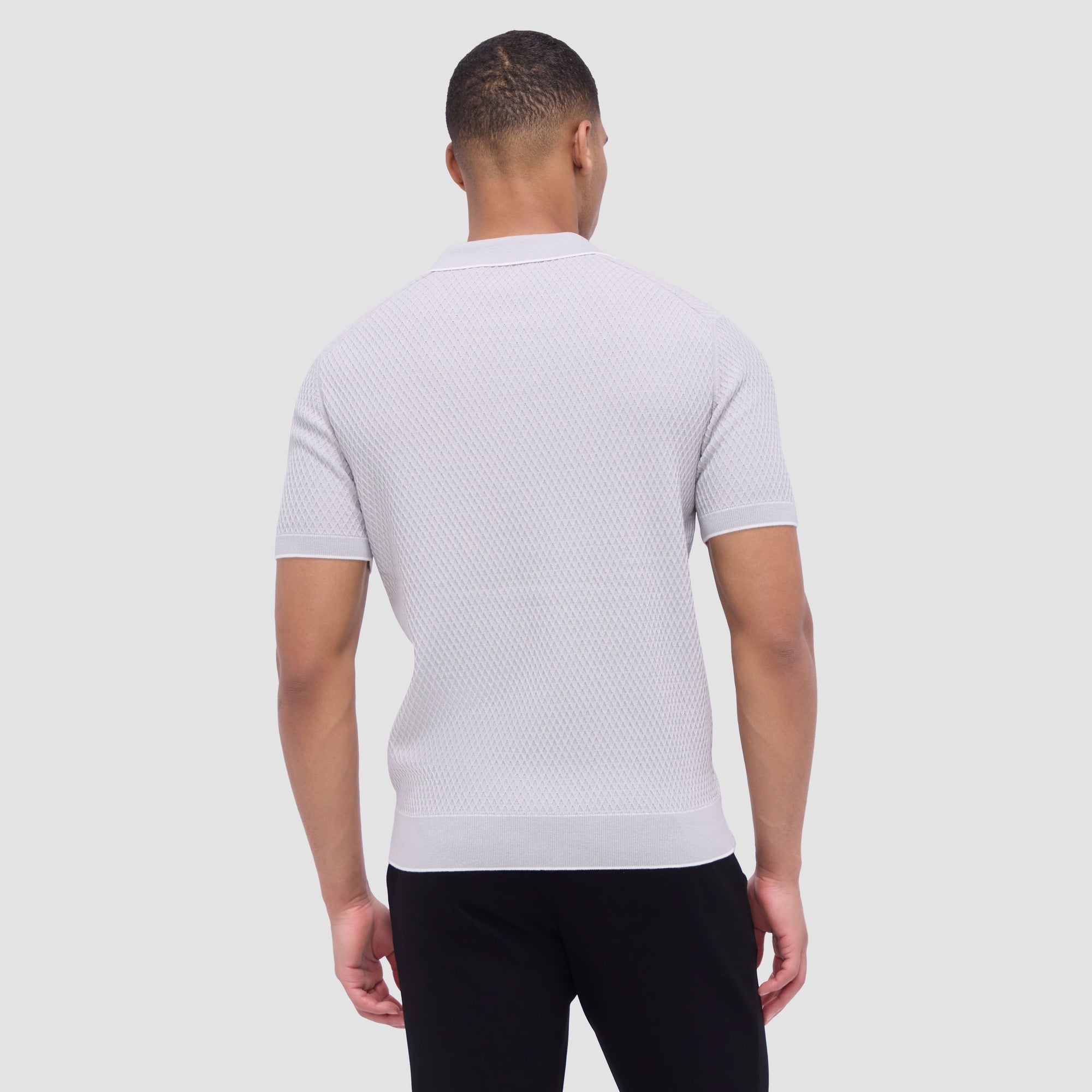 Honeycomb Stitch Short-Sleeved Johnny Collar Sweater