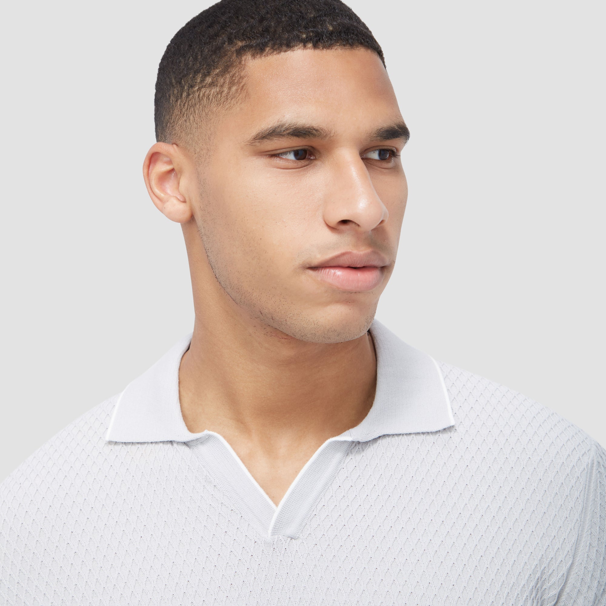 Honeycomb Stitch Short-Sleeved Johnny Collar Sweater