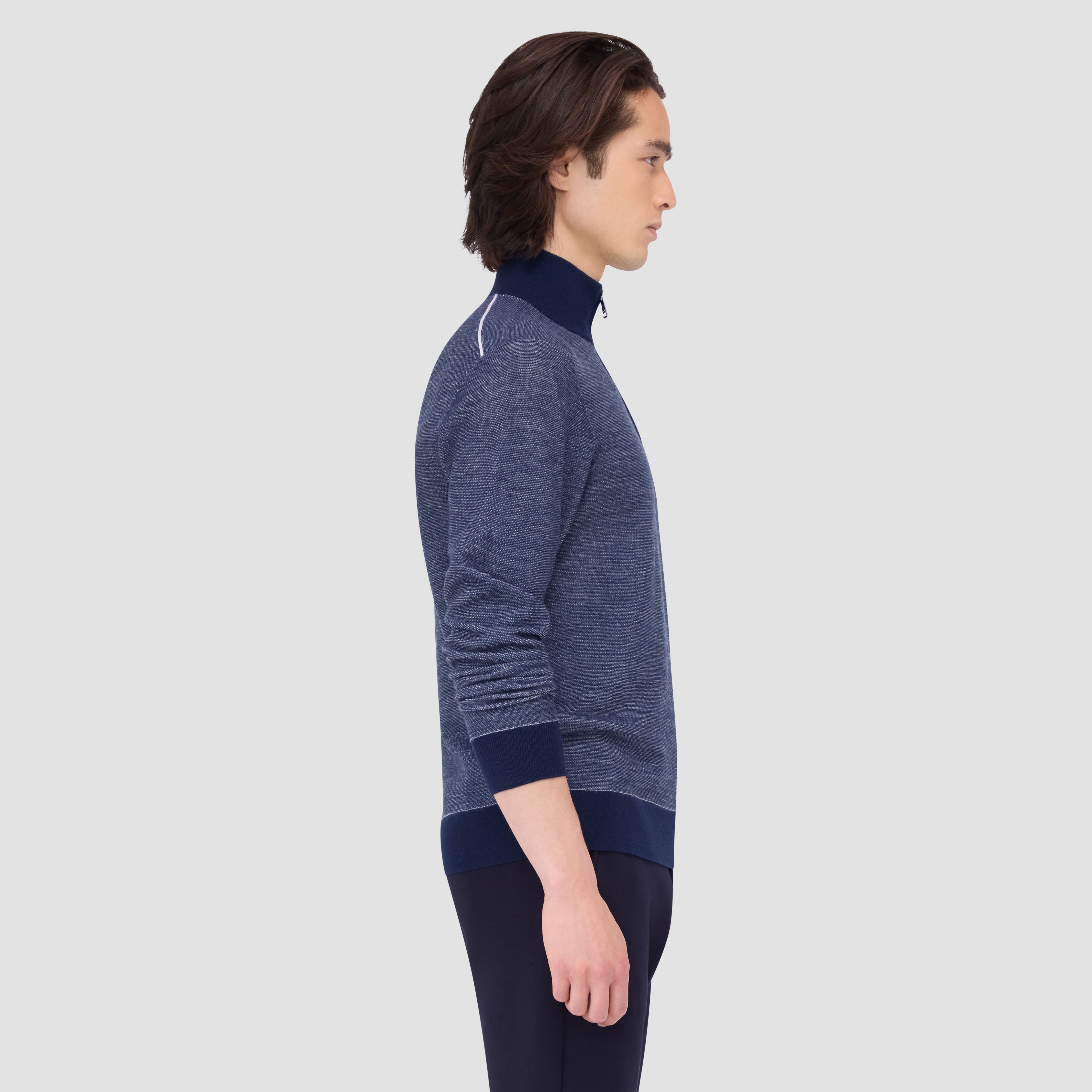Bird's Eye Jacquard Quarter-Zip Mock Neck Sweater – BUGATCHI