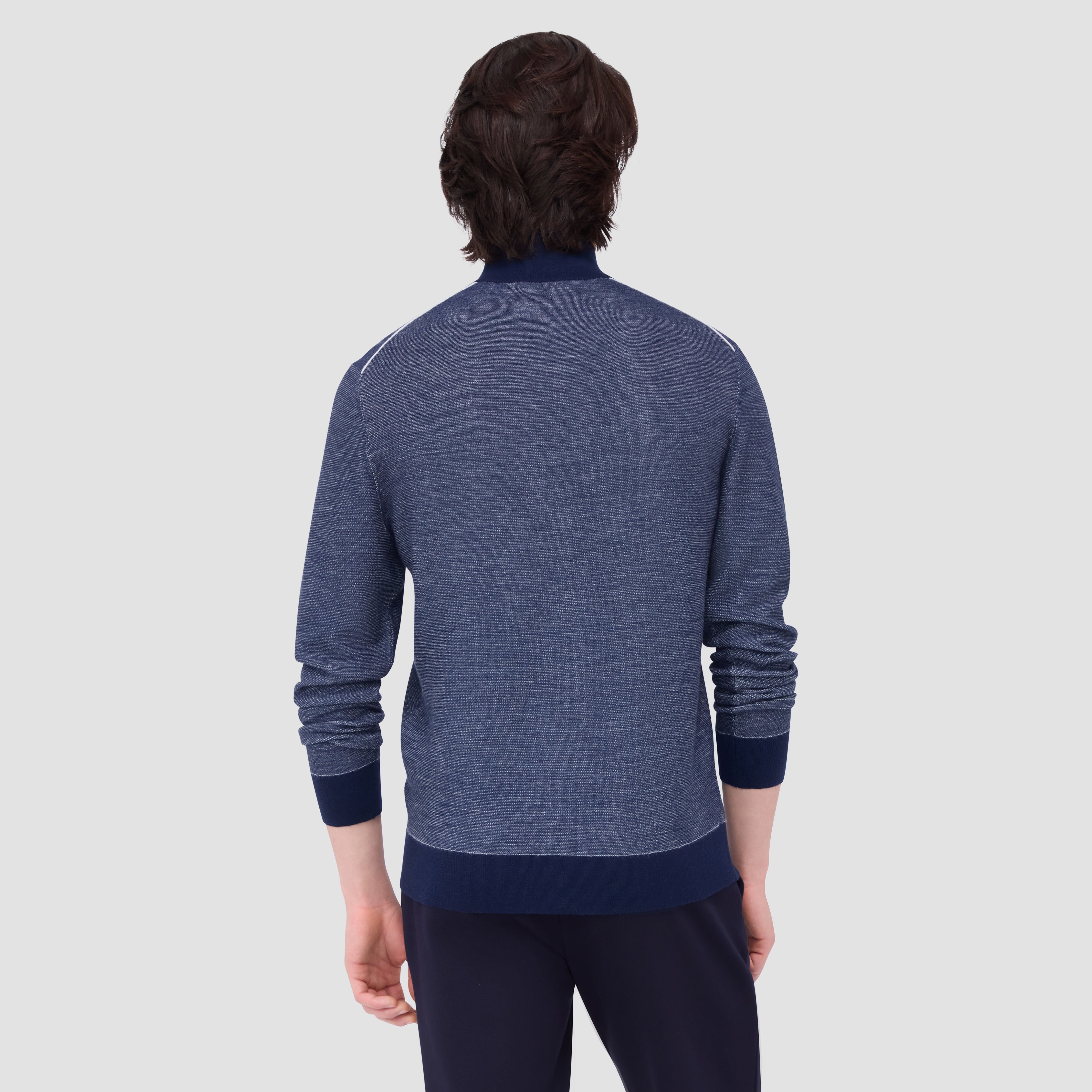 Bird's Eye Jacquard Quarter-Zip Mock Neck Sweater – BUGATCHI
