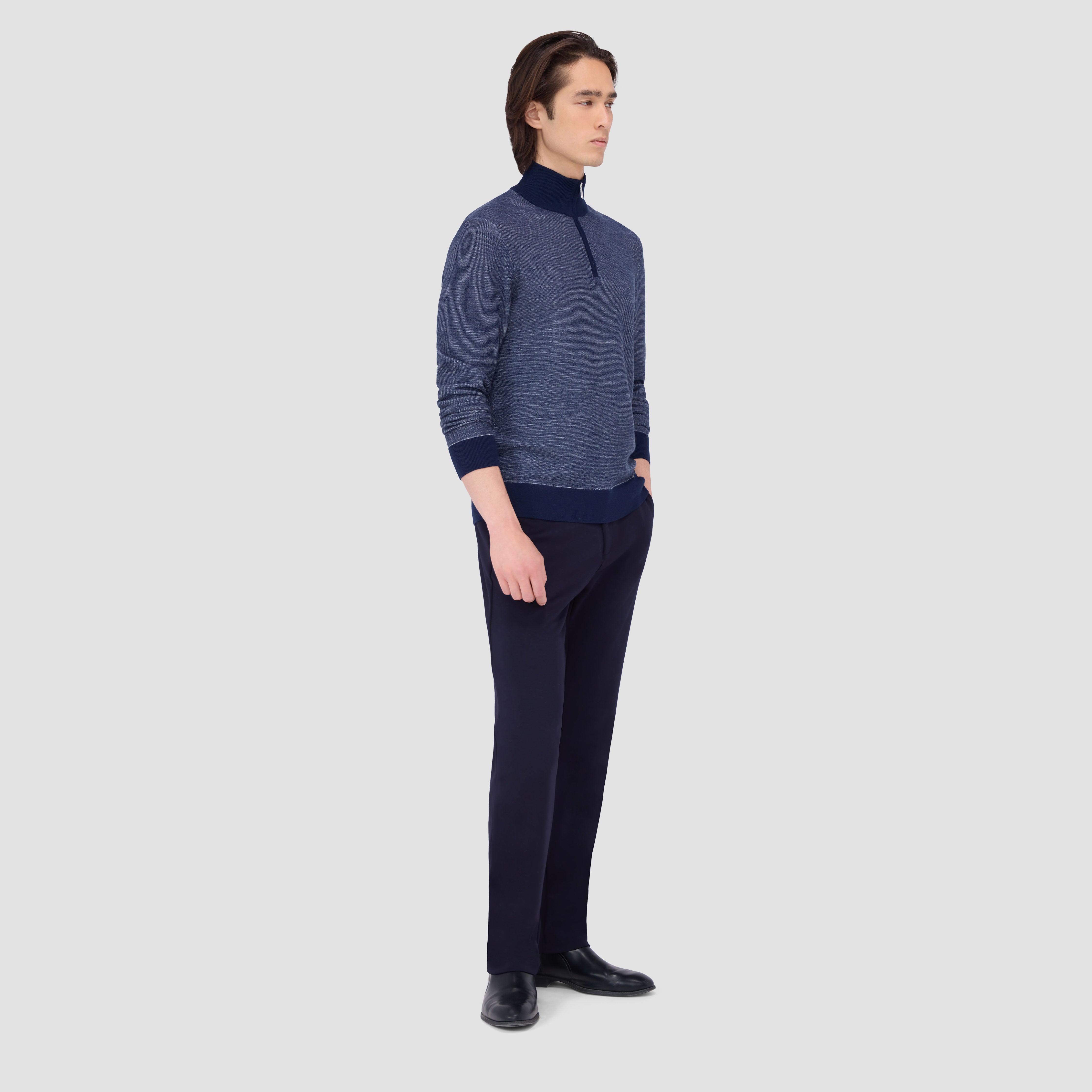 Bird's Eye Jacquard Quarter-Zip Mock Neck Sweater – BUGATCHI