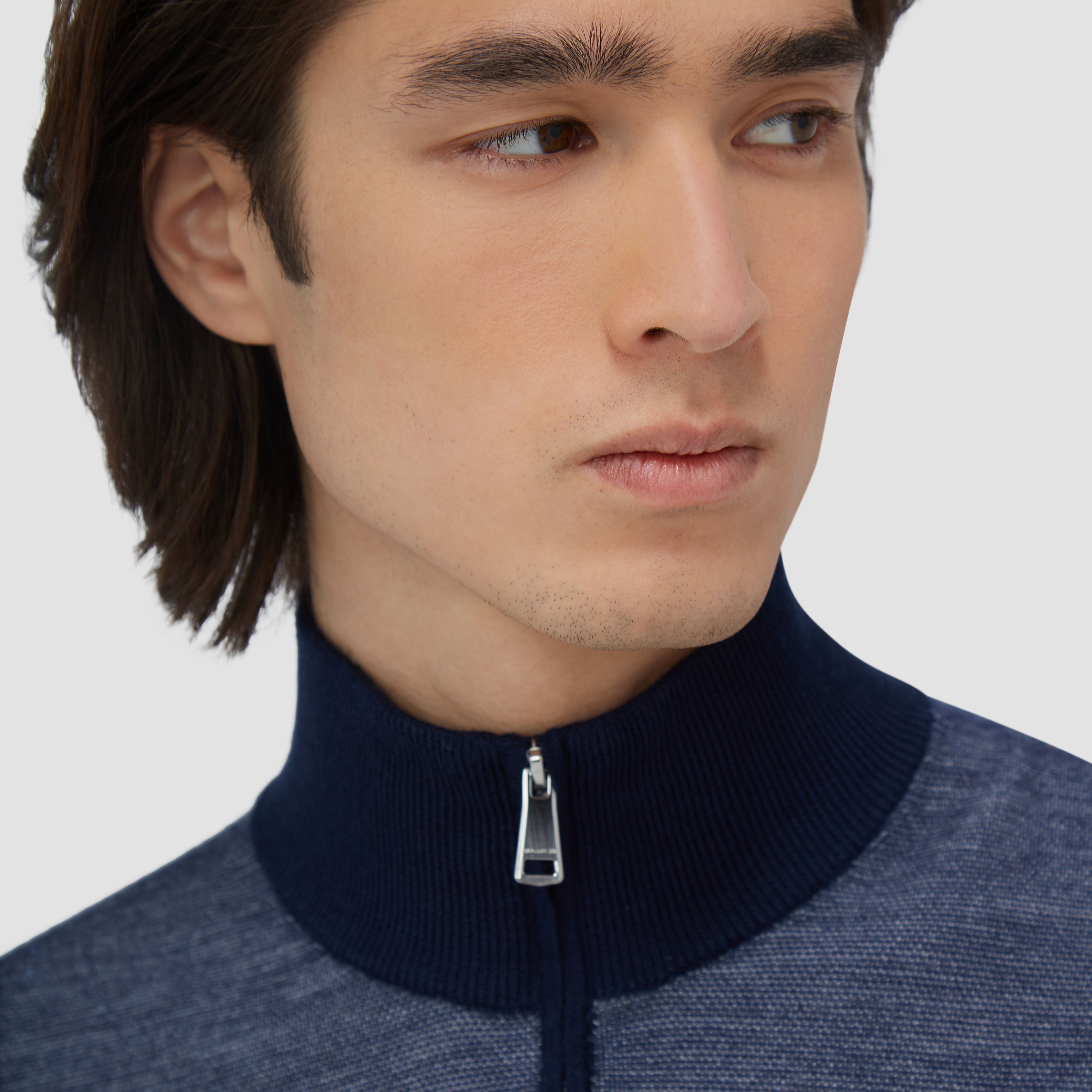 Bird's Eye Jacquard Quarter-Zip Mock Neck Sweater – BUGATCHI