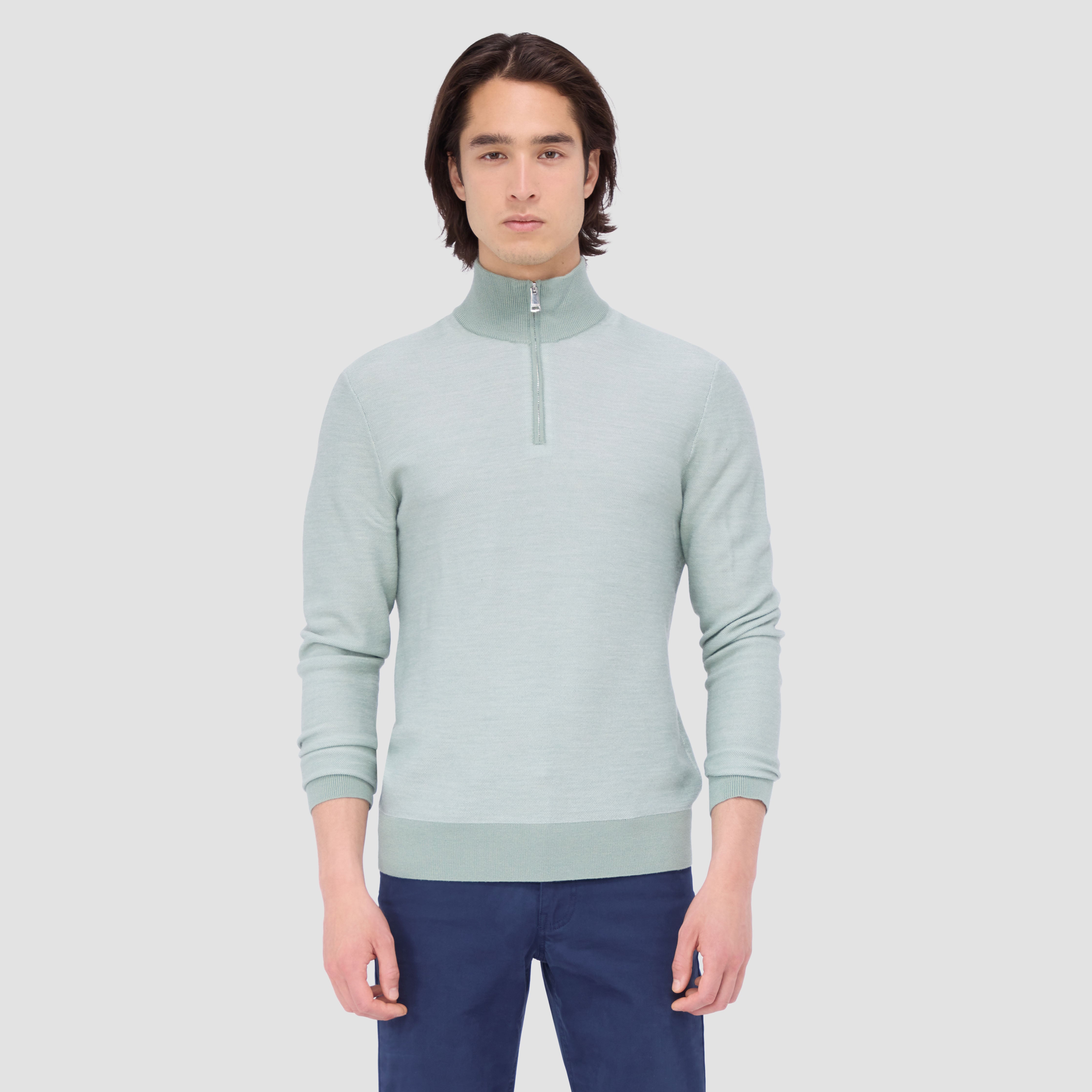 Bird's Eye Jacquard Quarter-Zip Mock Neck Sweater – BUGATCHI