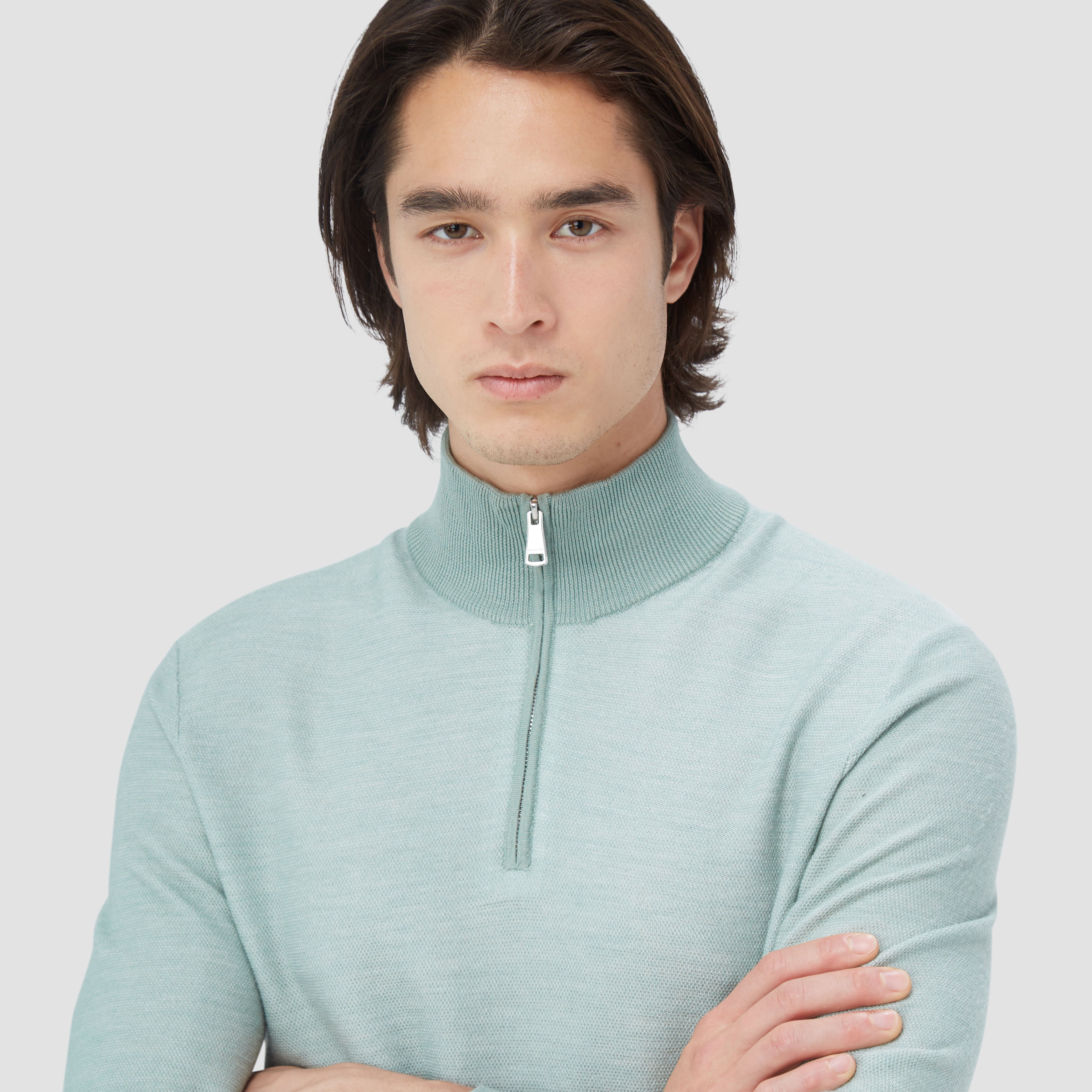 Bird's Eye Jacquard Quarter-Zip Mock Neck Sweater – BUGATCHI