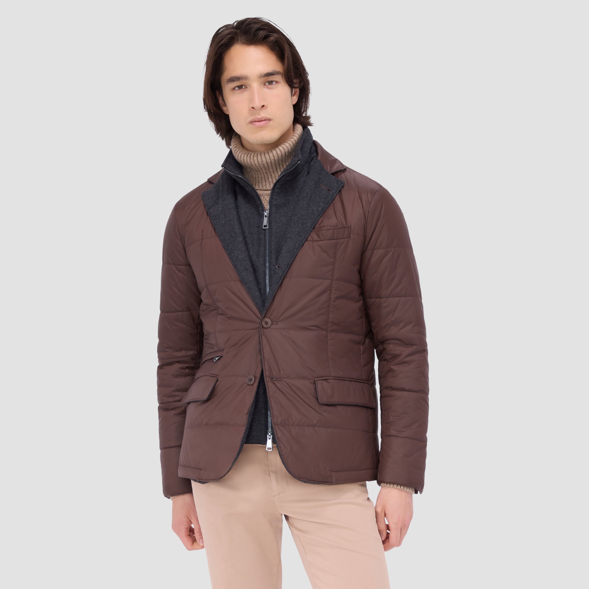 Three Button Quilted Blazer with Detachable Bib