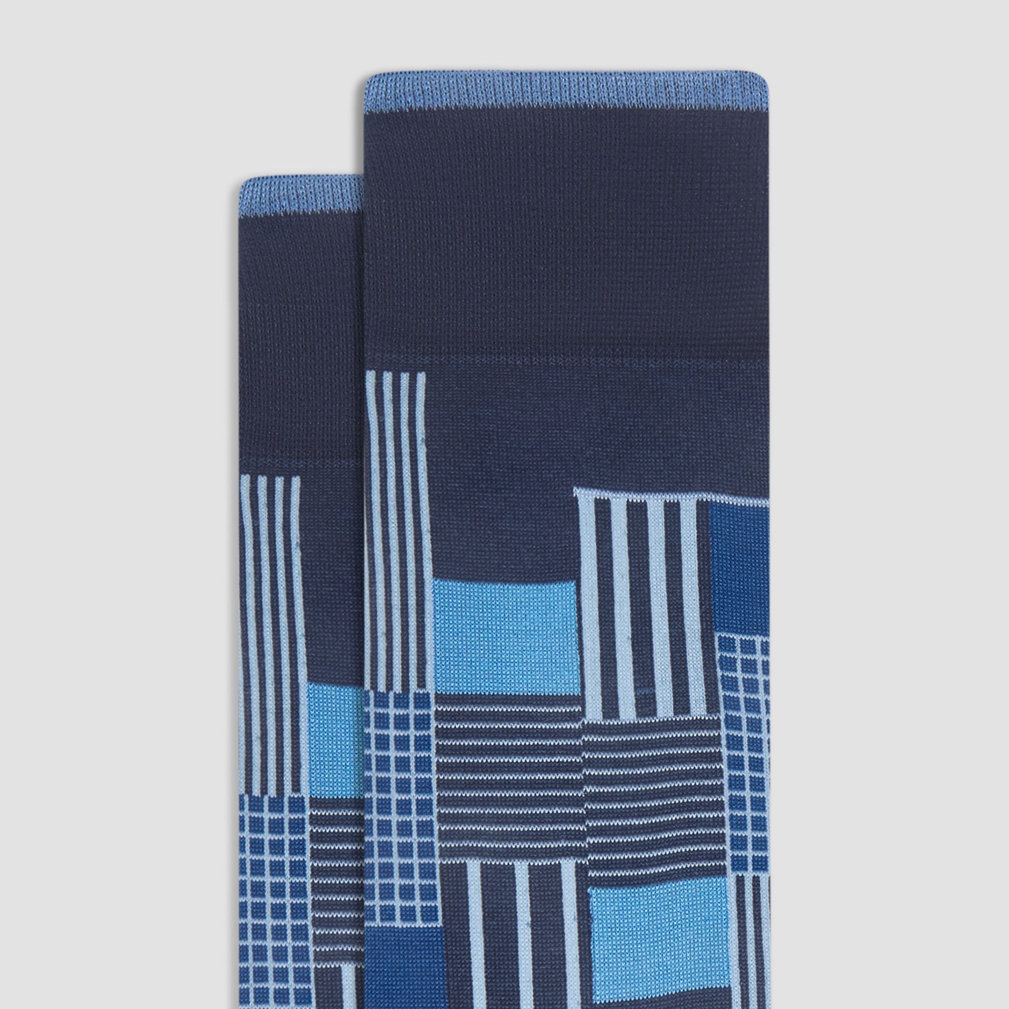 Check-Stripe Mid-Calf Socks