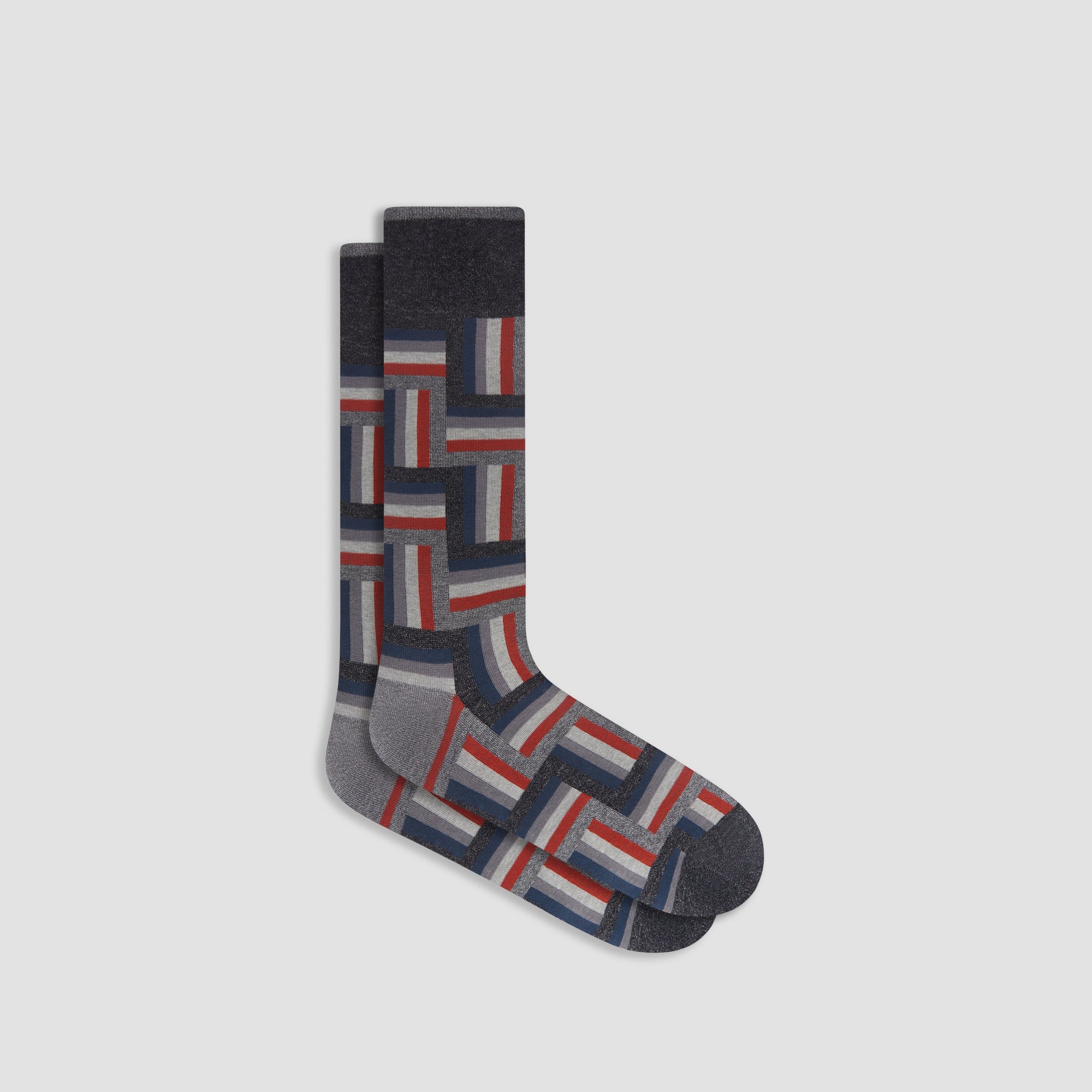 Check-Stripe Mid-Calf Socks