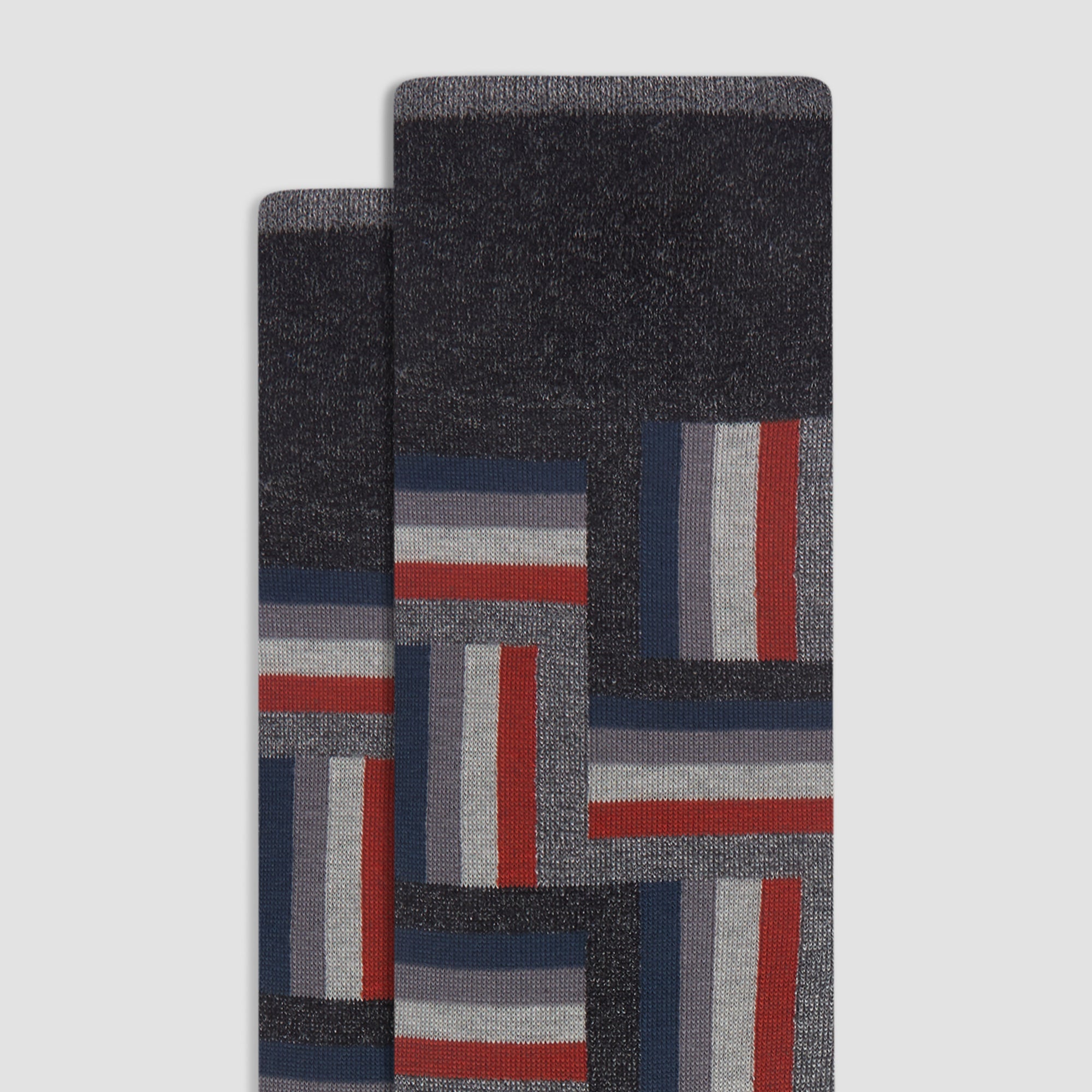 Check-Stripe Mid-Calf Socks