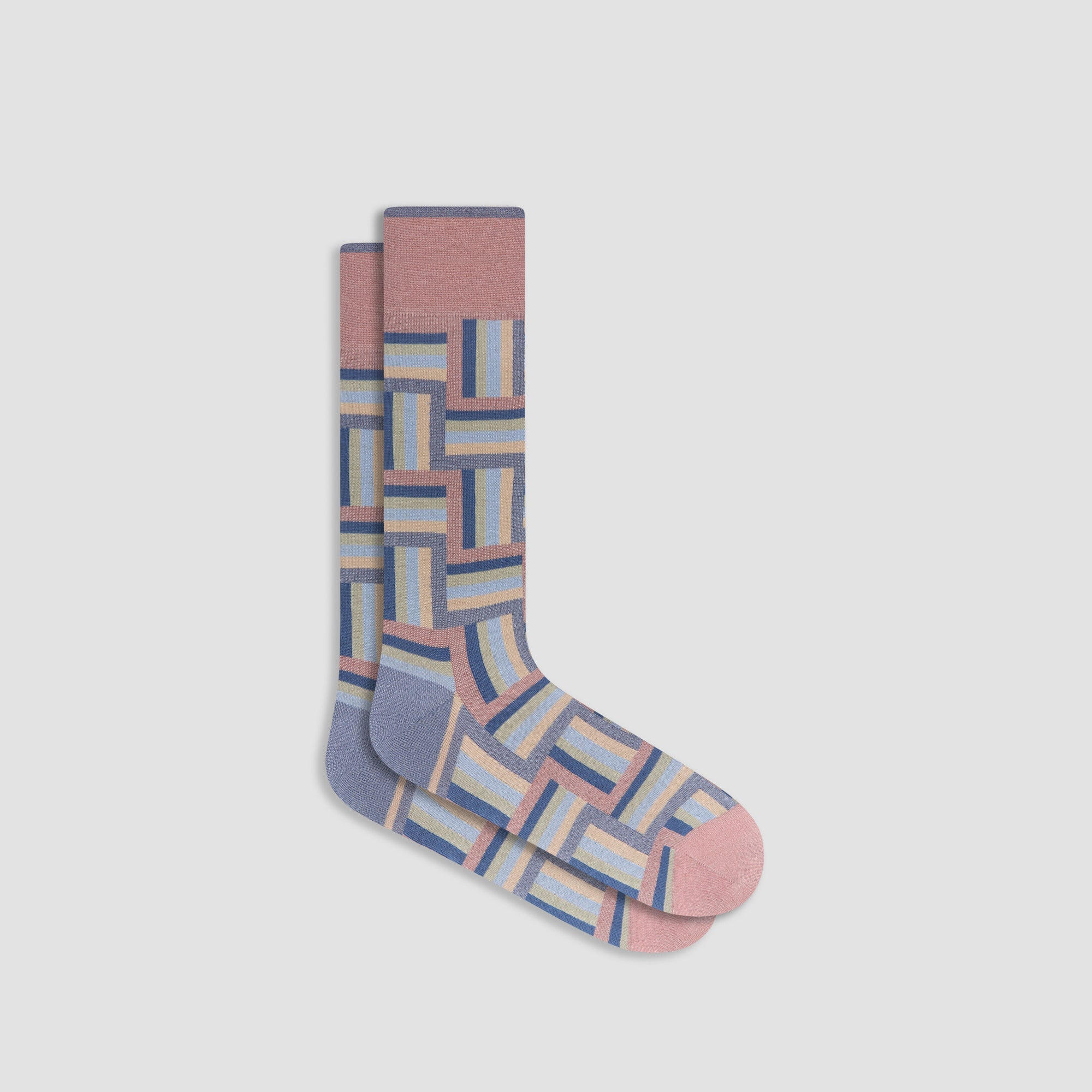 Check-Stripe Mid-Calf Socks
