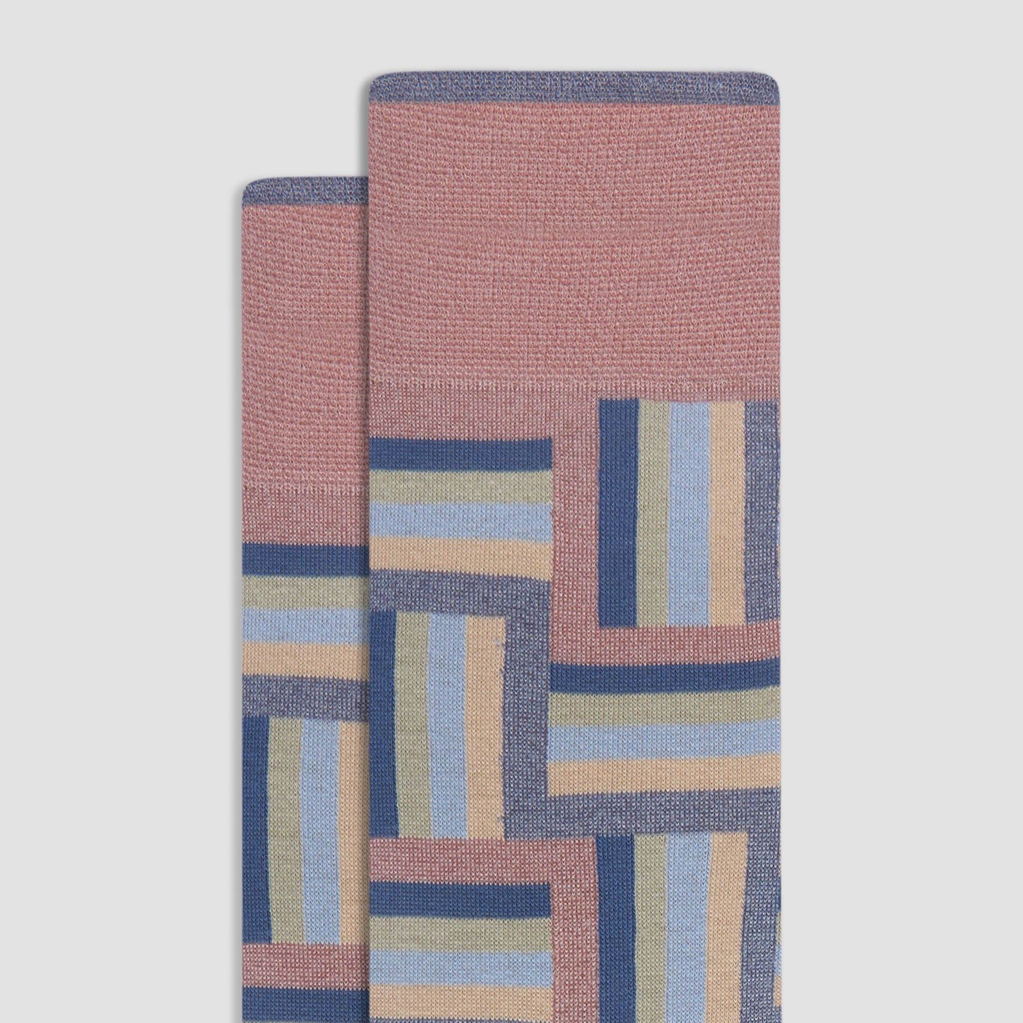 Check-Stripe Mid-Calf Socks