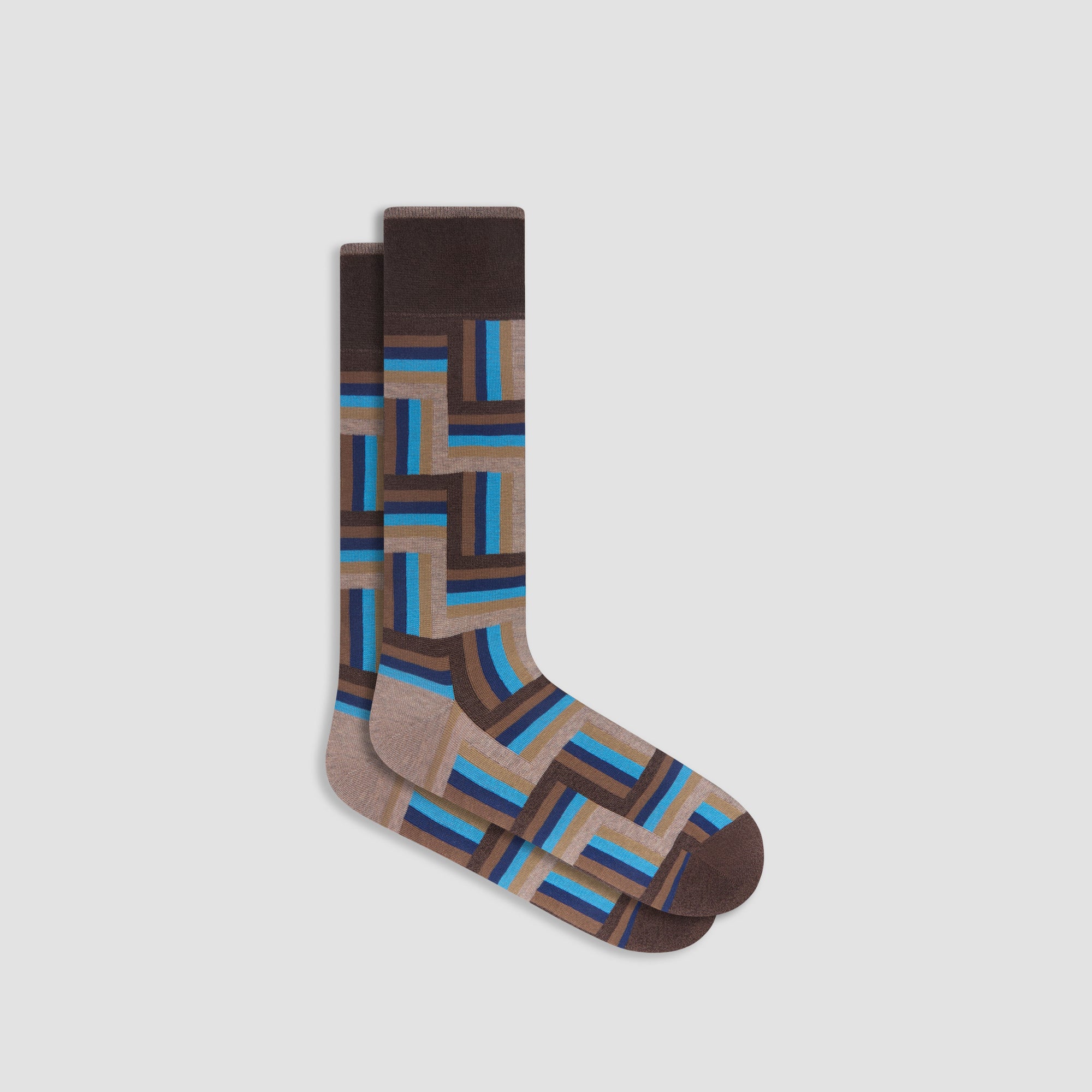 Check-Stripe Mid-Calf Socks