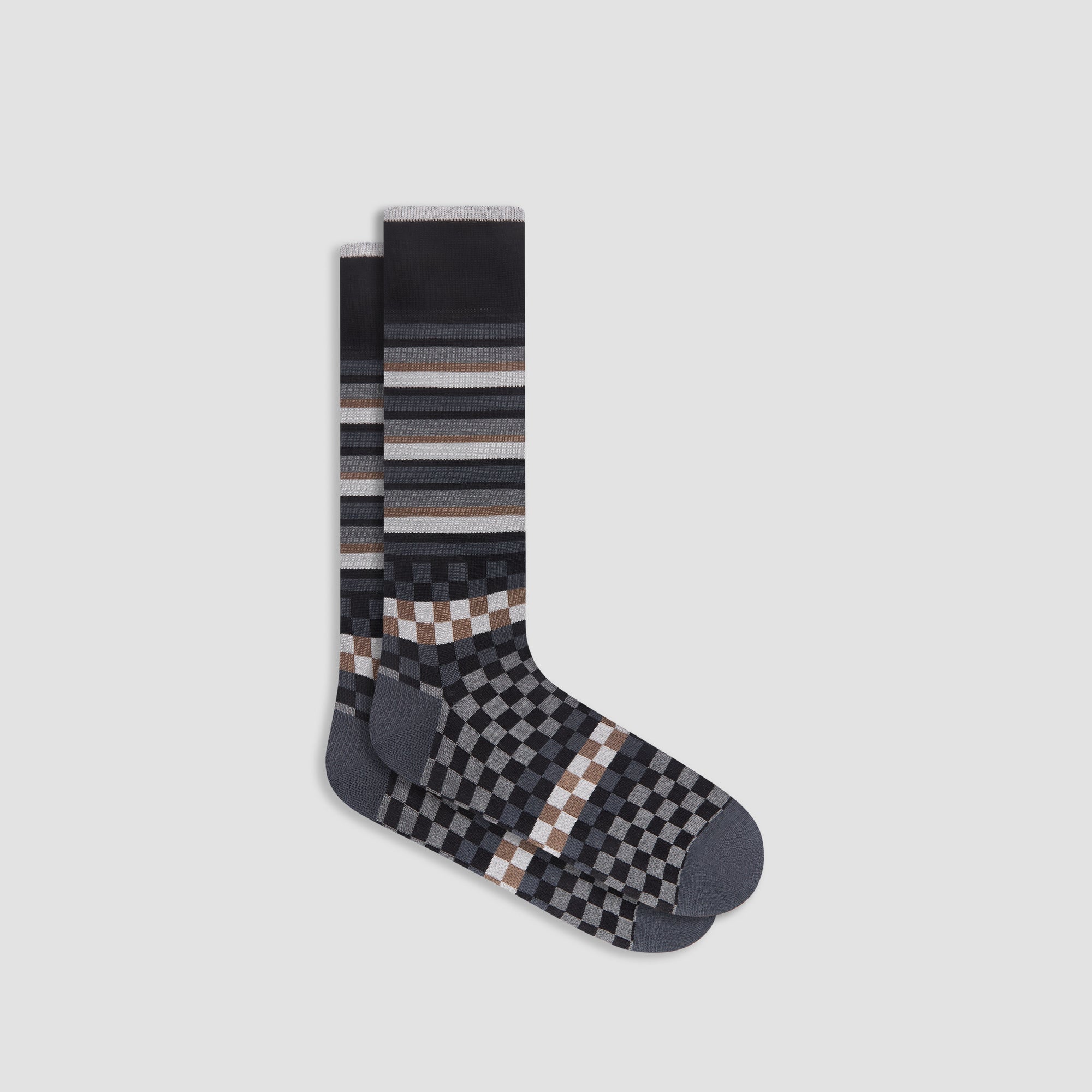 Checkerboard and Stripe Mid-Calf Socks