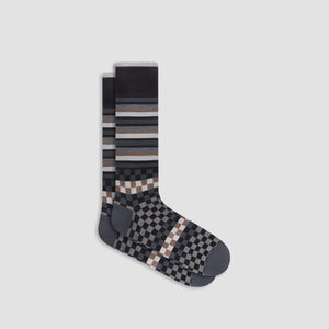 Checkerboard and Stripe Mid-Calf Socks