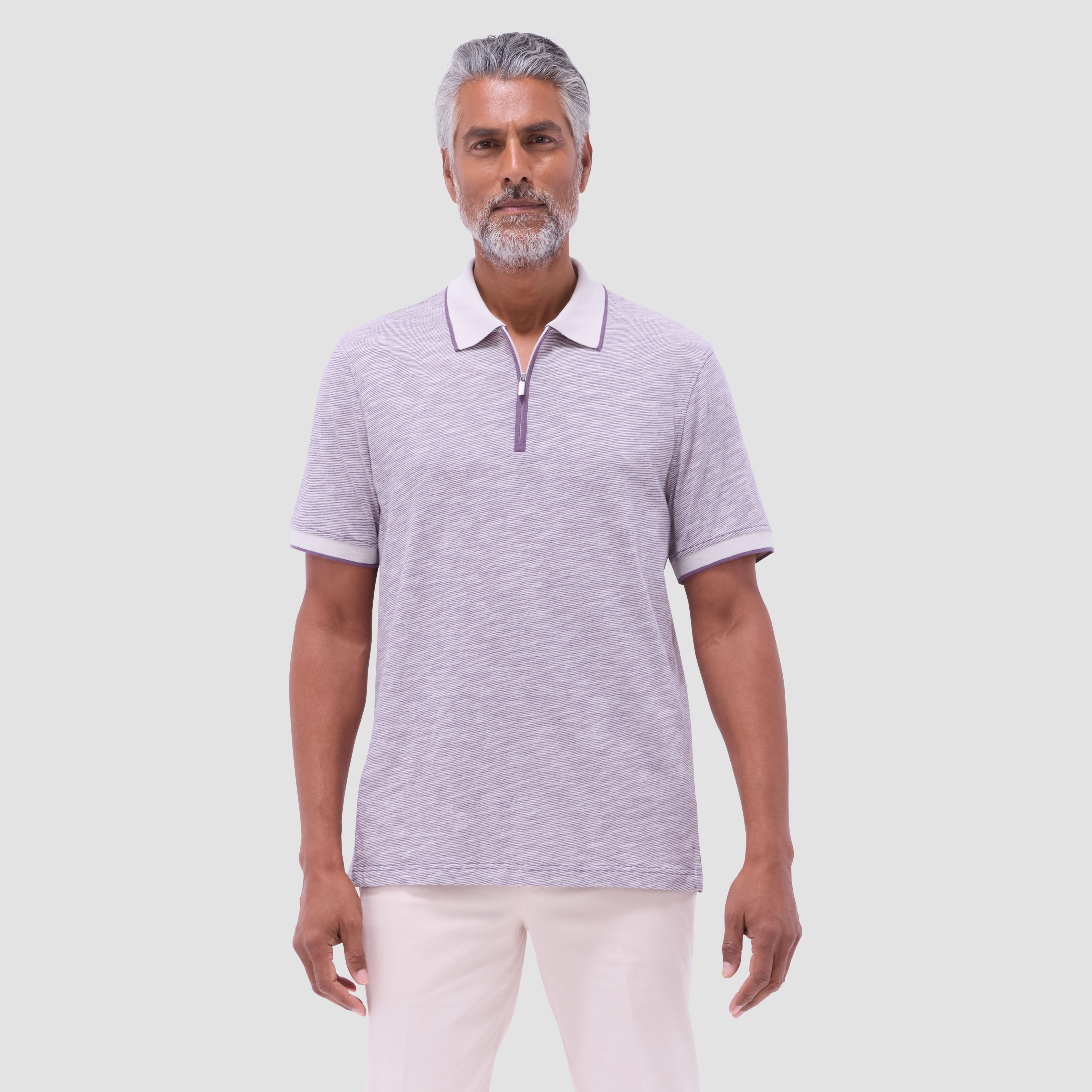 BUGATCHI ポロシャツ M Textured Quarter-Zip Polo Shirt in Plum – BUGATCHI