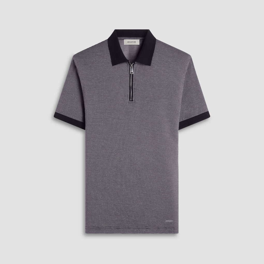 Micro Check Quarter-Zip Polo Shirt in Black – BUGATCHI
