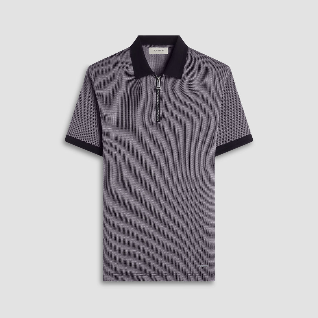 Micro Check Quarter-Zip Polo Shirt in Black – BUGATCHI