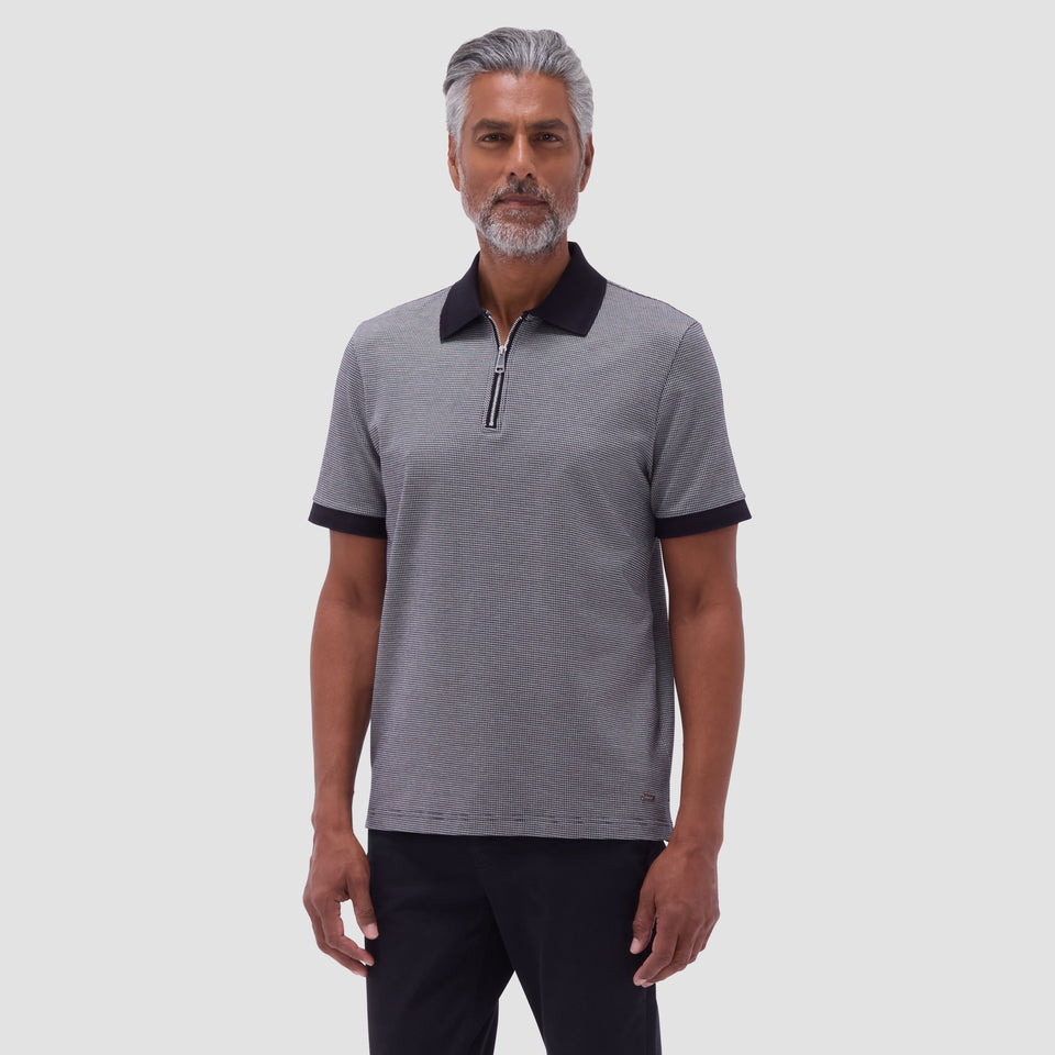 Micro Check Quarter-Zip Polo Shirt – BUGATCHI