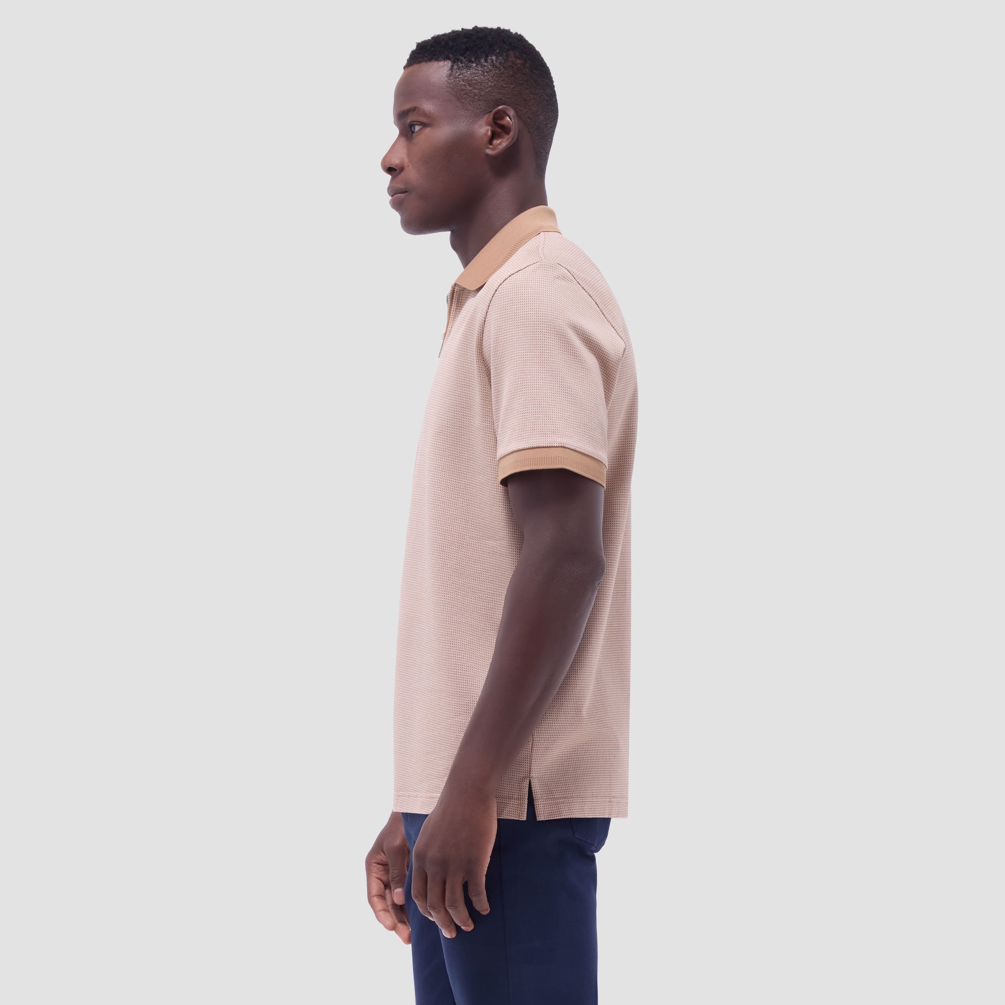 Micro Check Quarter-Zip Polo Shirt