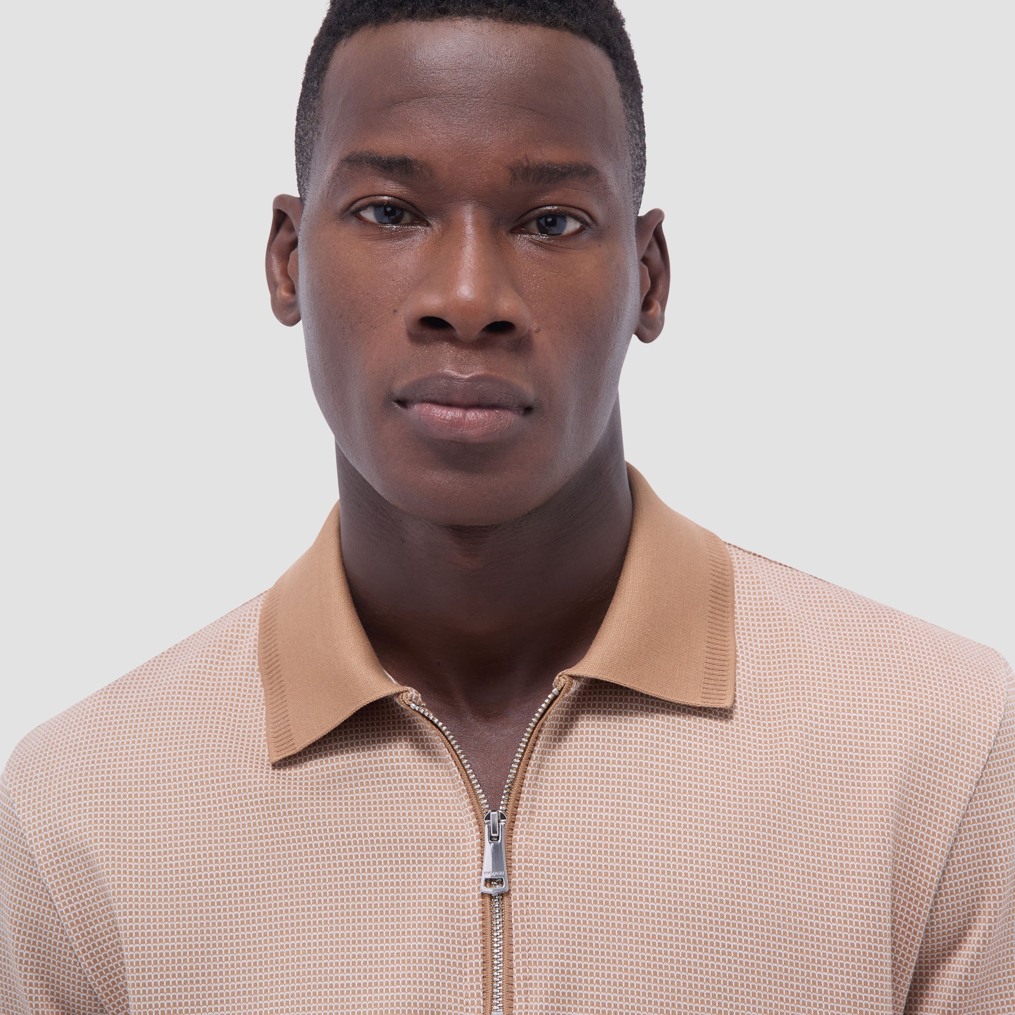 Micro Check Quarter-Zip Polo Shirt