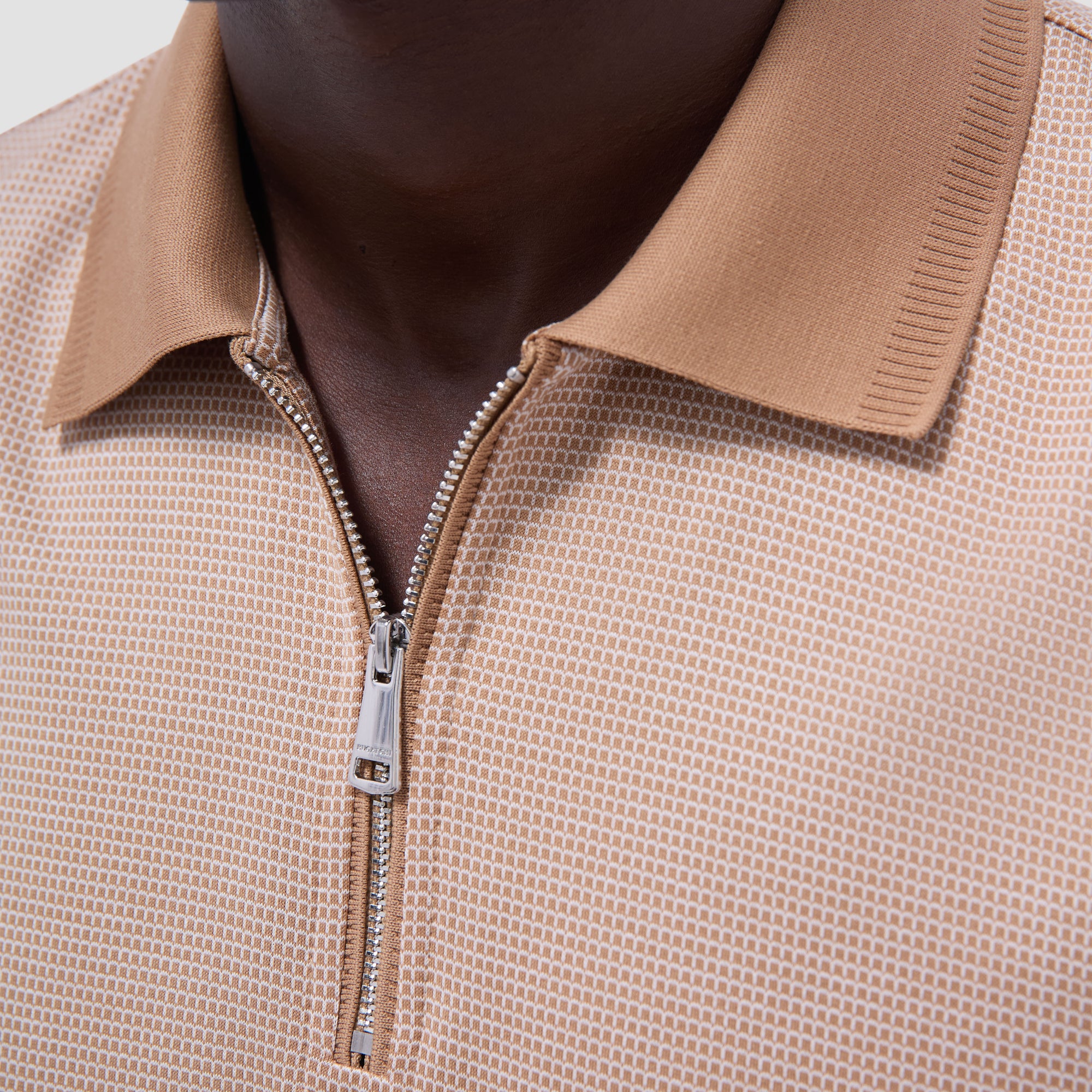 Micro Check Quarter-Zip Polo Shirt