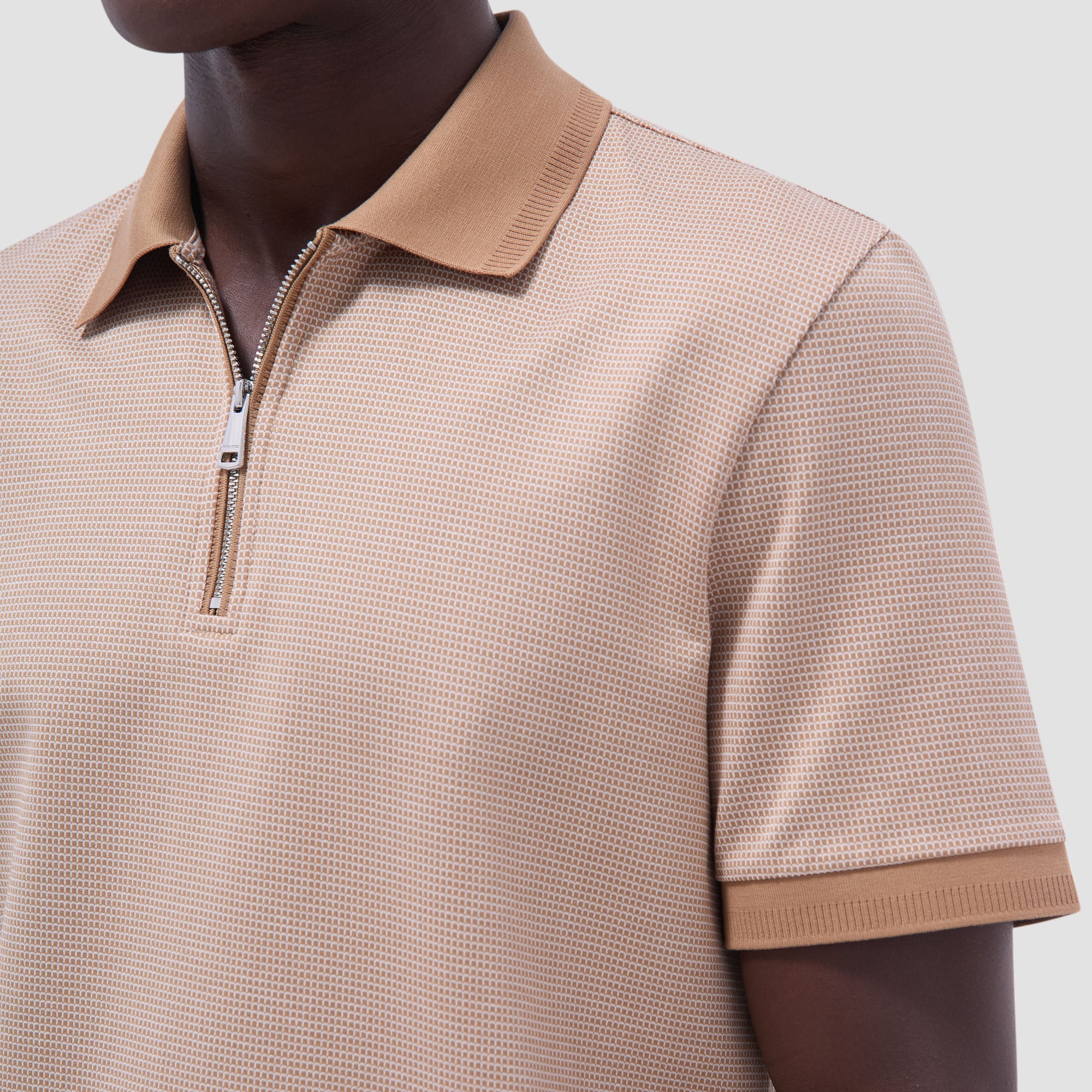 Micro Check Quarter-Zip Polo Shirt
