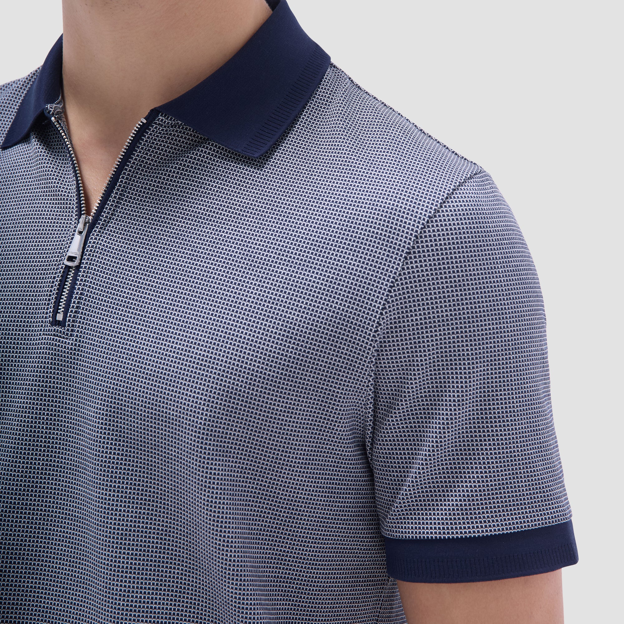 Micro Check Quarter-Zip Polo Shirt