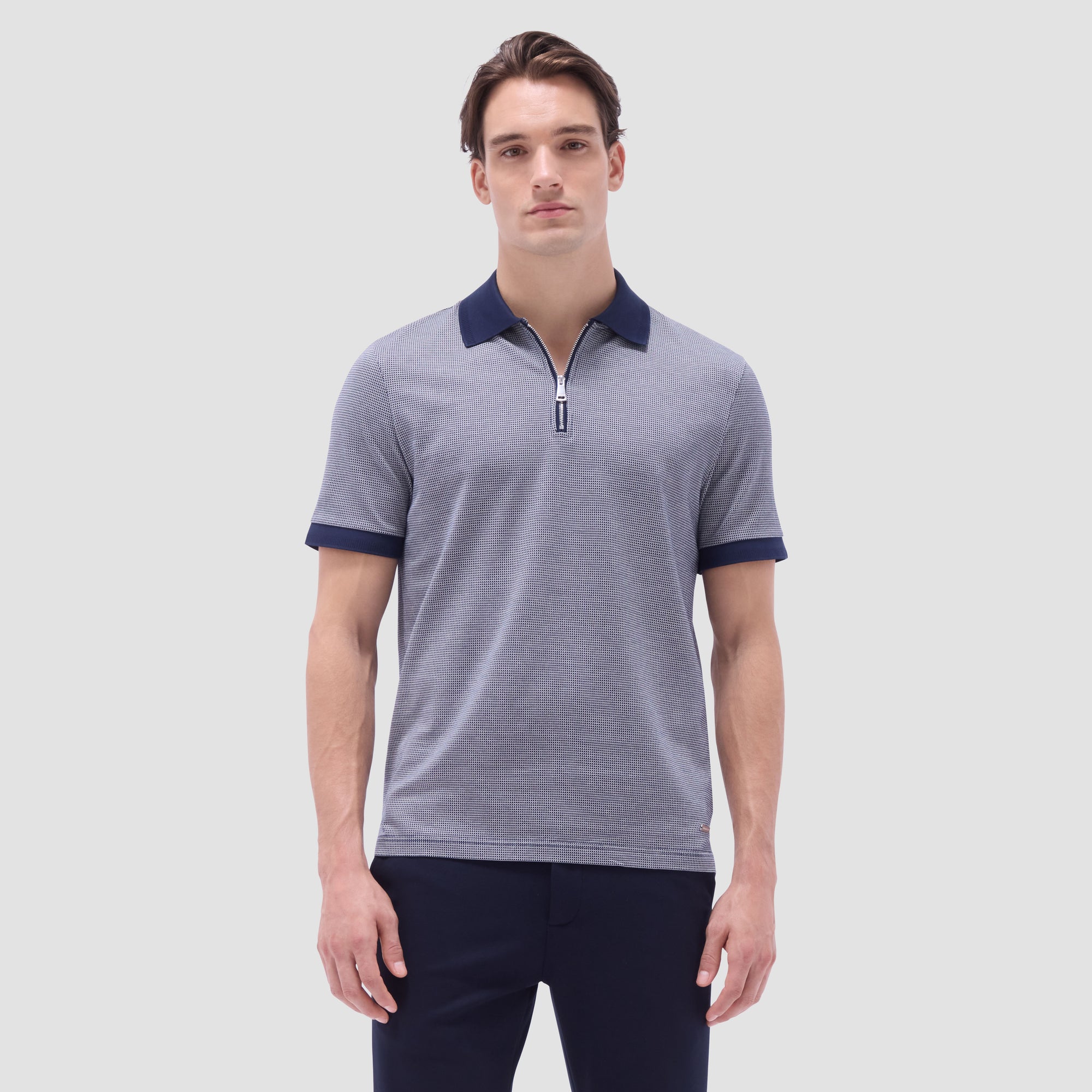 Micro Check Quarter-Zip Polo Shirt