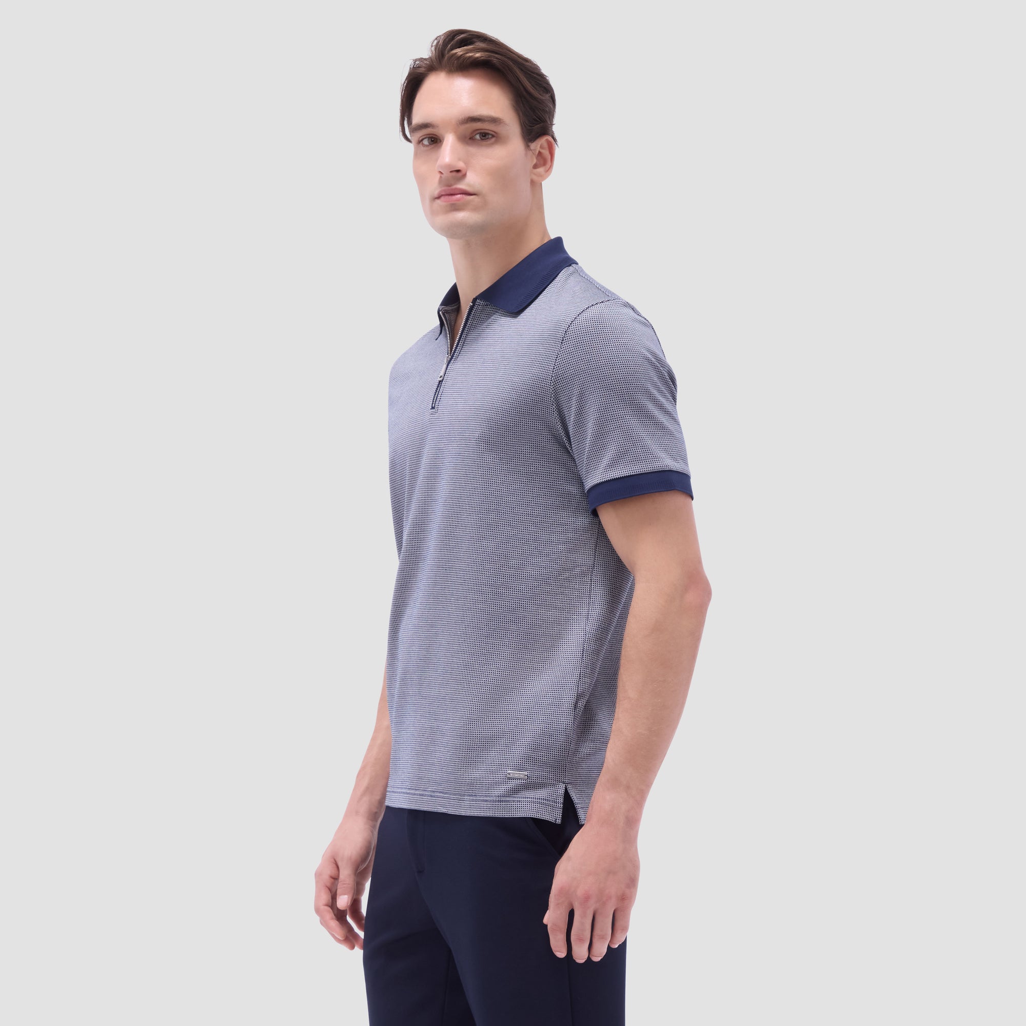 Micro Check Quarter-Zip Polo Shirt