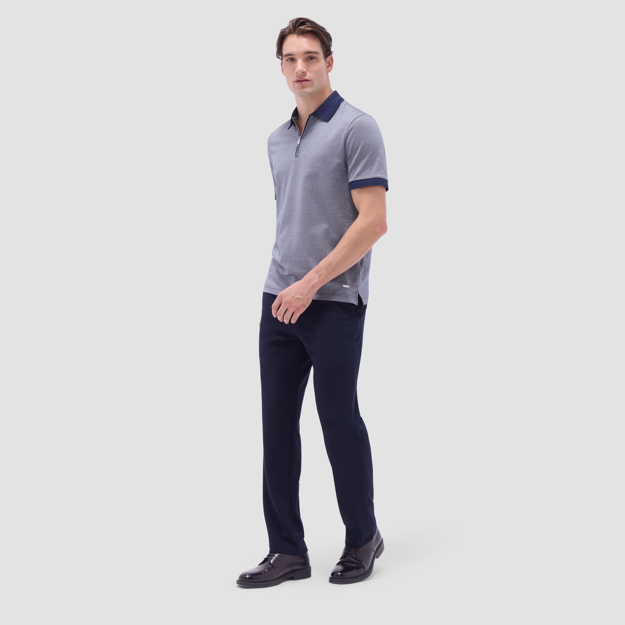 Micro Check Quarter-Zip Polo Shirt