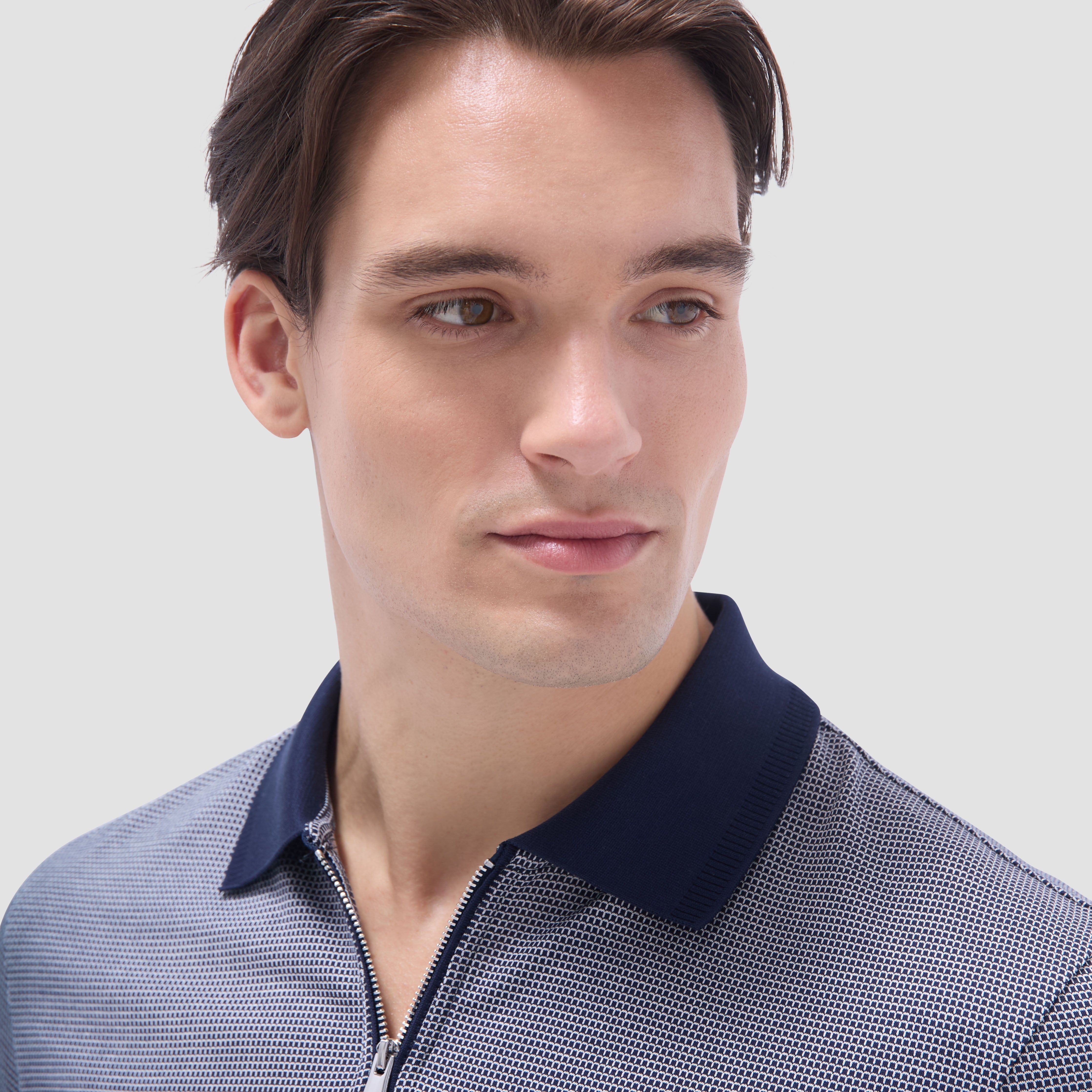 Micro Check Quarter-Zip Polo Shirt – BUGATCHI